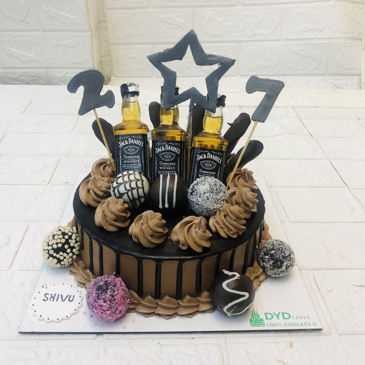 Chocolate Cake with Alcohol Bottle – Bento Cakes Noida