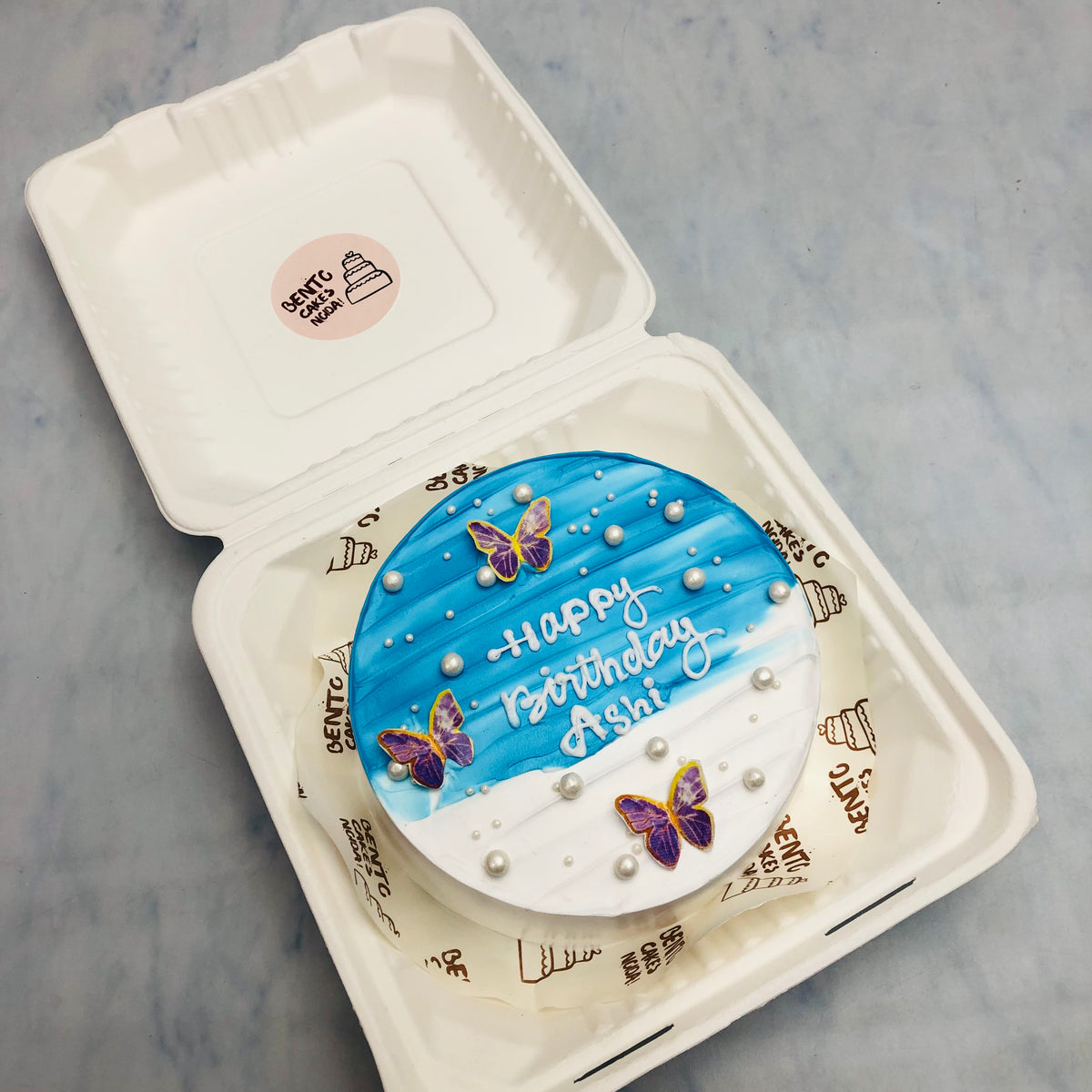 Blue White Aesthetic Bento Cake – Bento Cakes Noida
