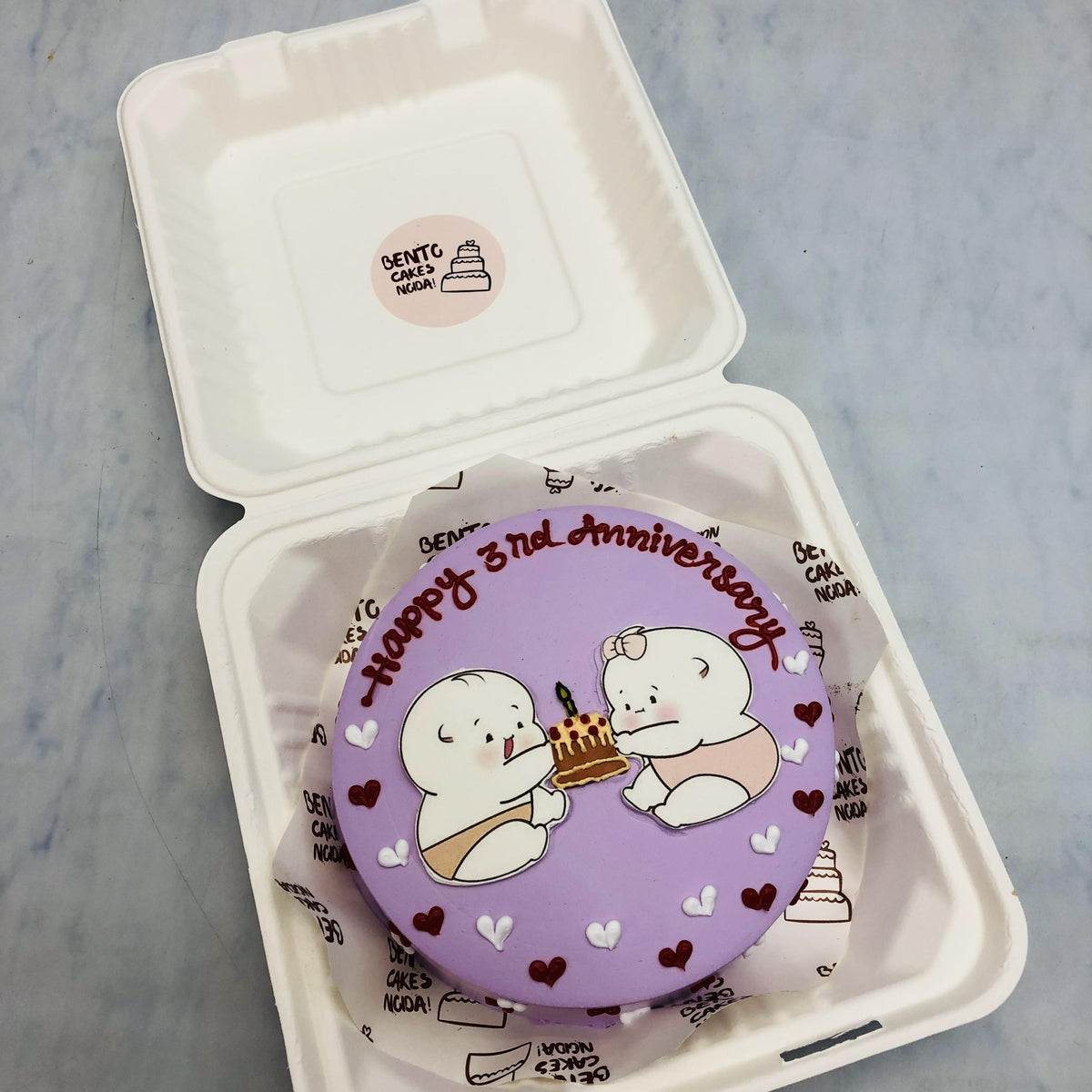 Cute Anniversary Theme Purple Bento Cake – Bento Cakes Noida