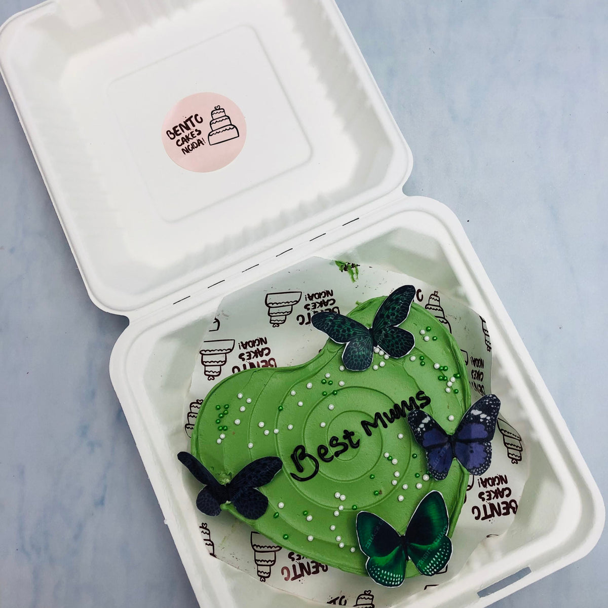 Butterfly Theme Green Heart Bento Cake – Bento Cakes Noida