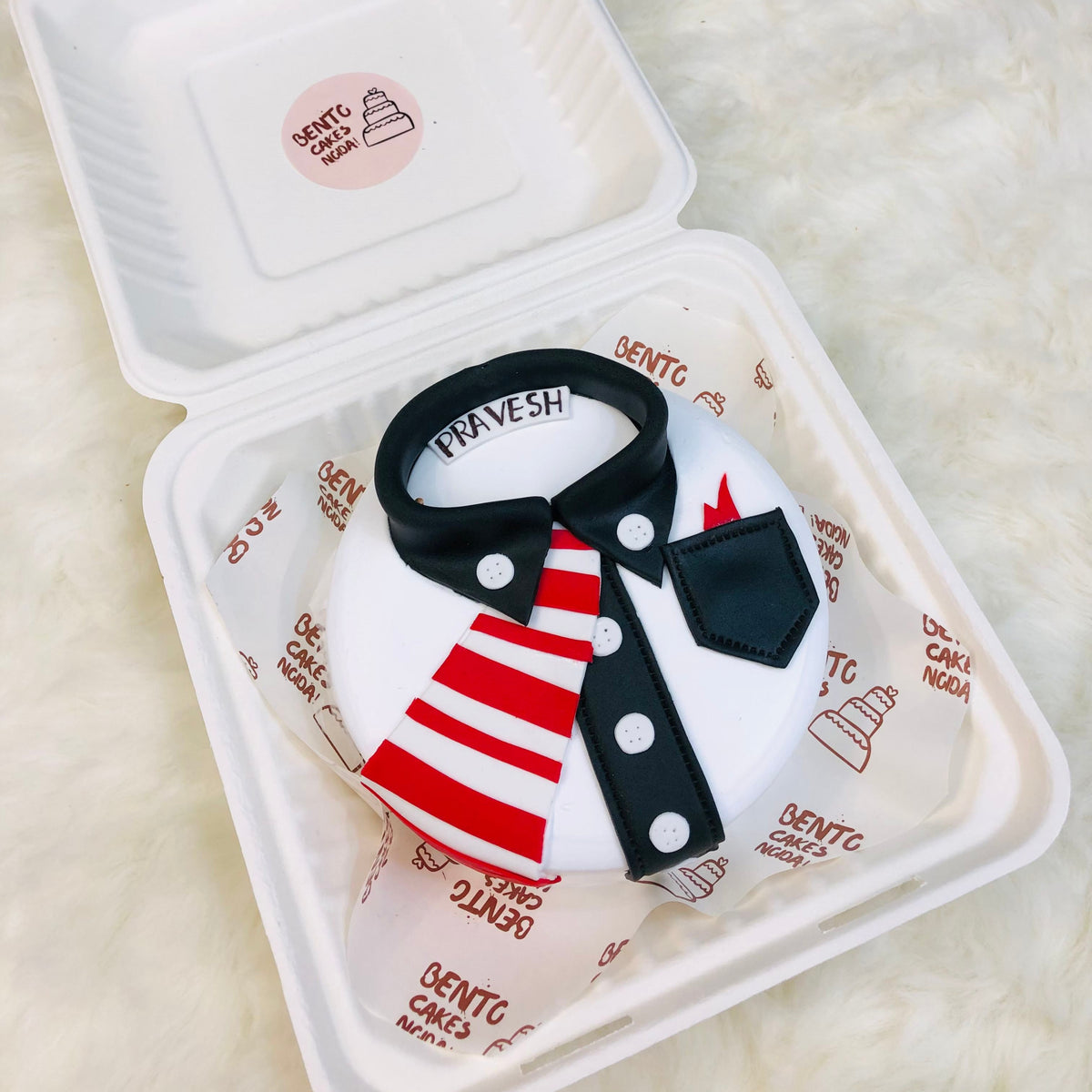 Gentleman Theme White Bento Cake – Bento Cakes Noida