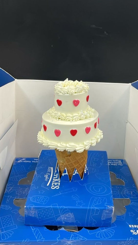 Pink with Red Hearts cone cake