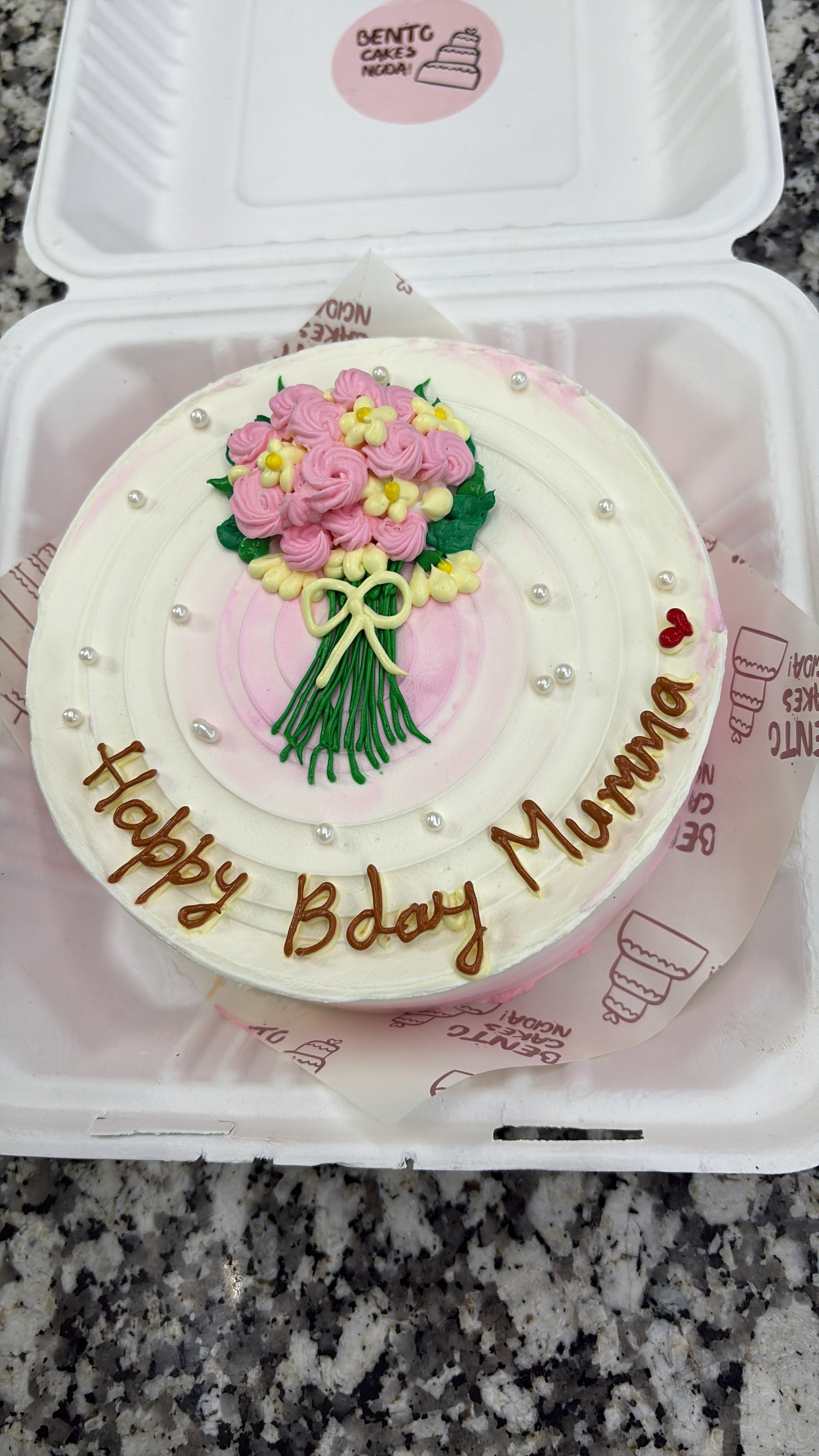 Floral Mom Bento Birthday Cake – Pink & Yellow Bouquet