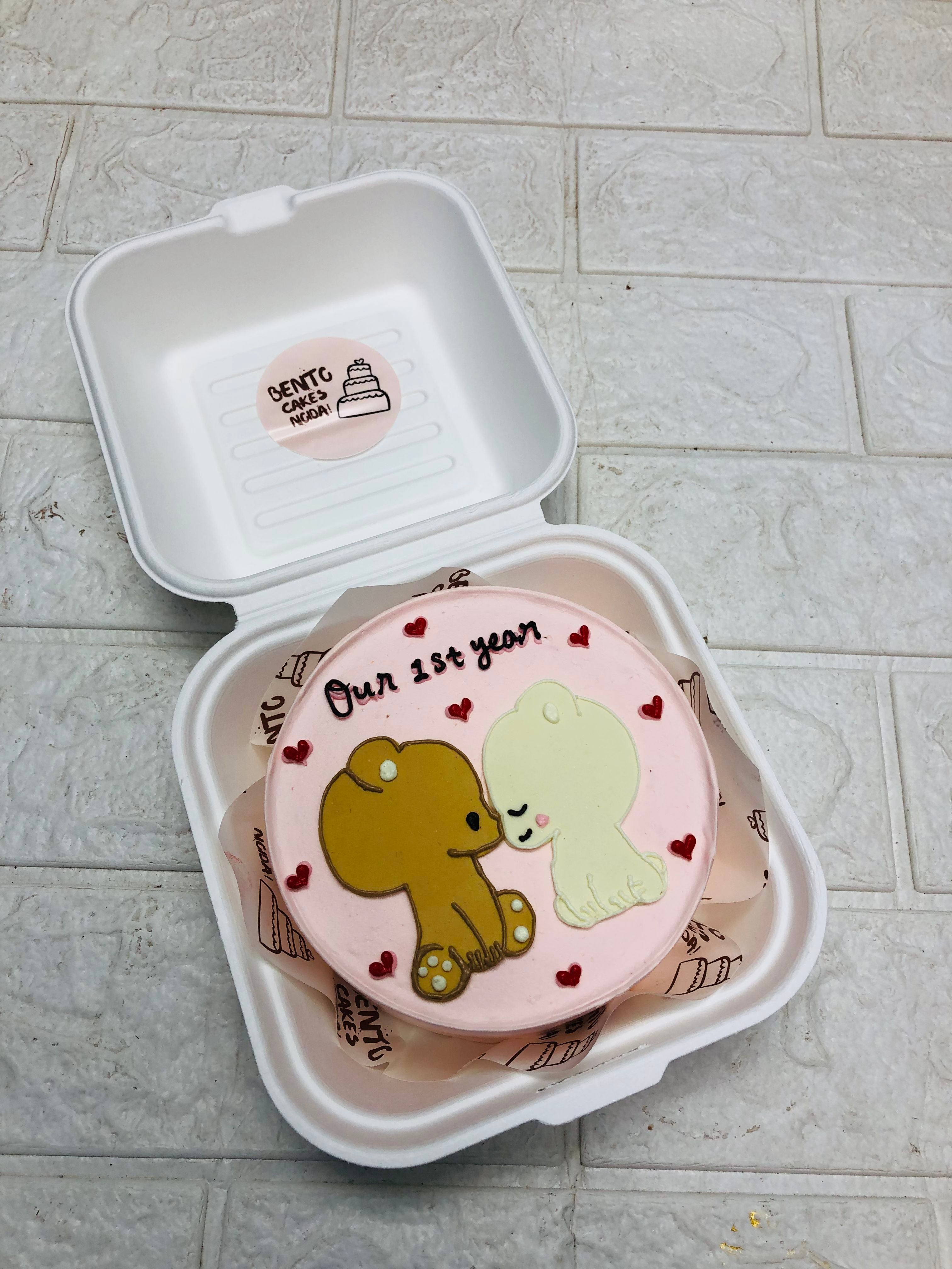 1st Year Anniversary Bento Cake - Adorable Bear Design in a mini box