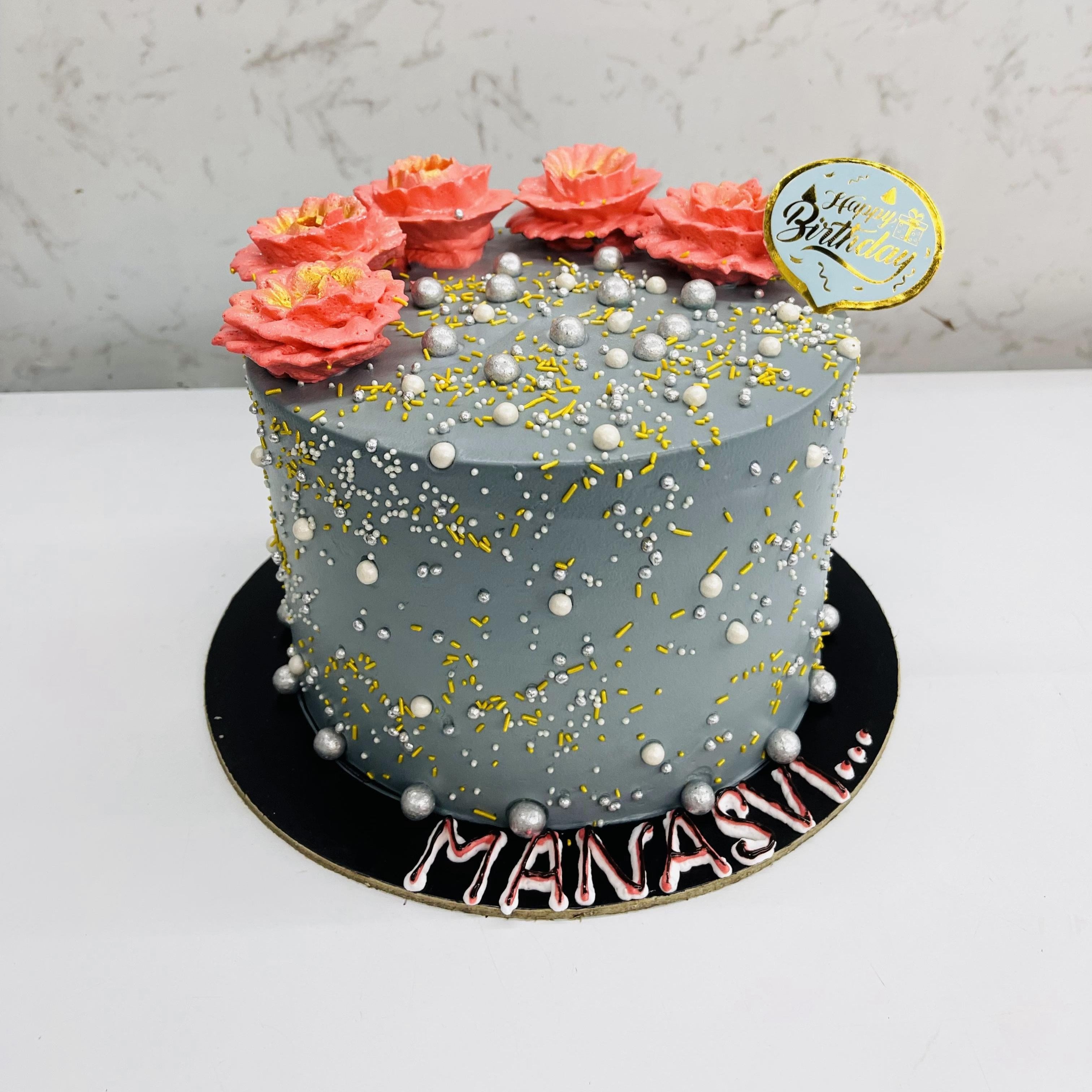 Love Theme Cake With Flowers