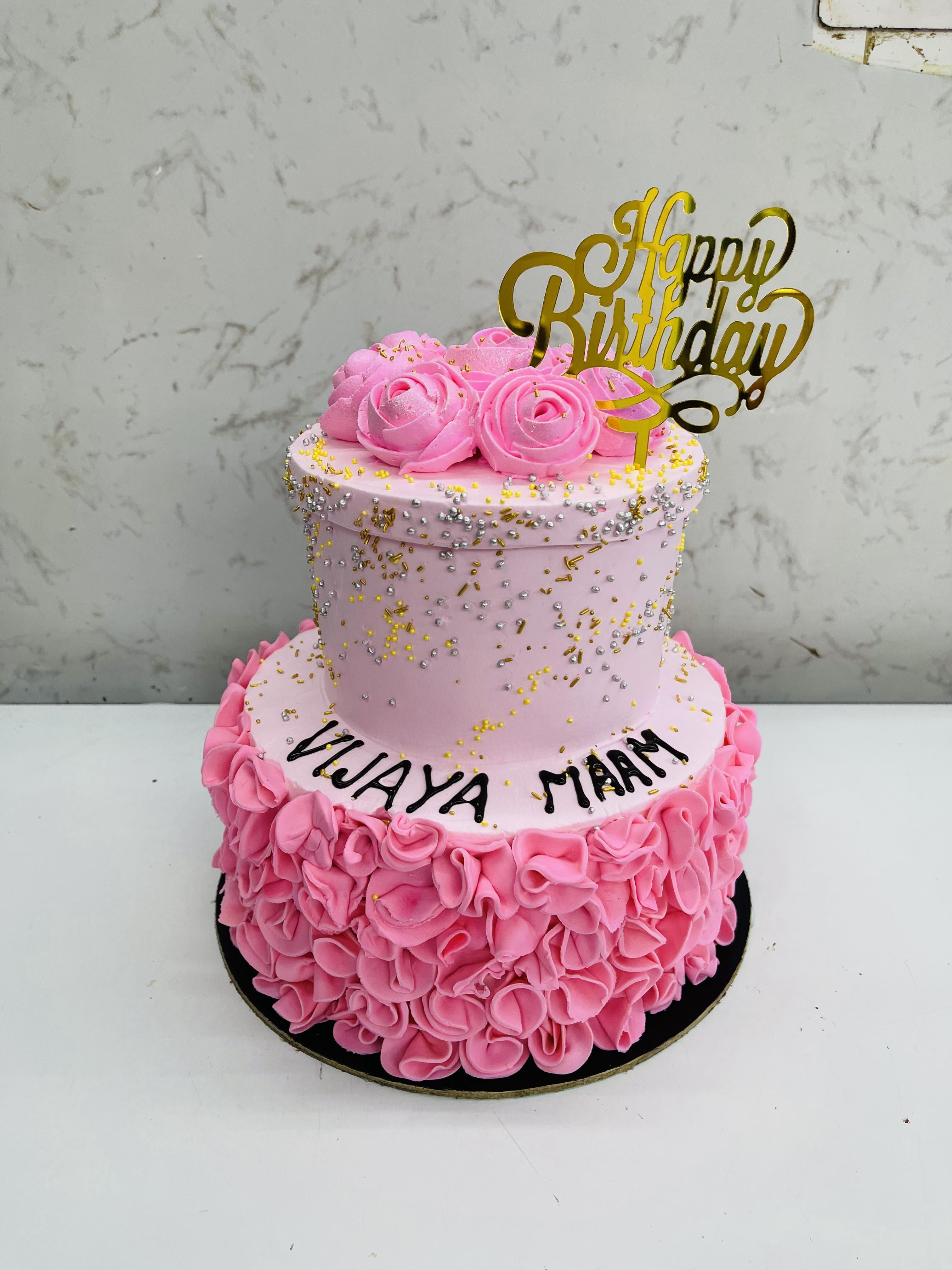 Pink Flowers On Pink Cake