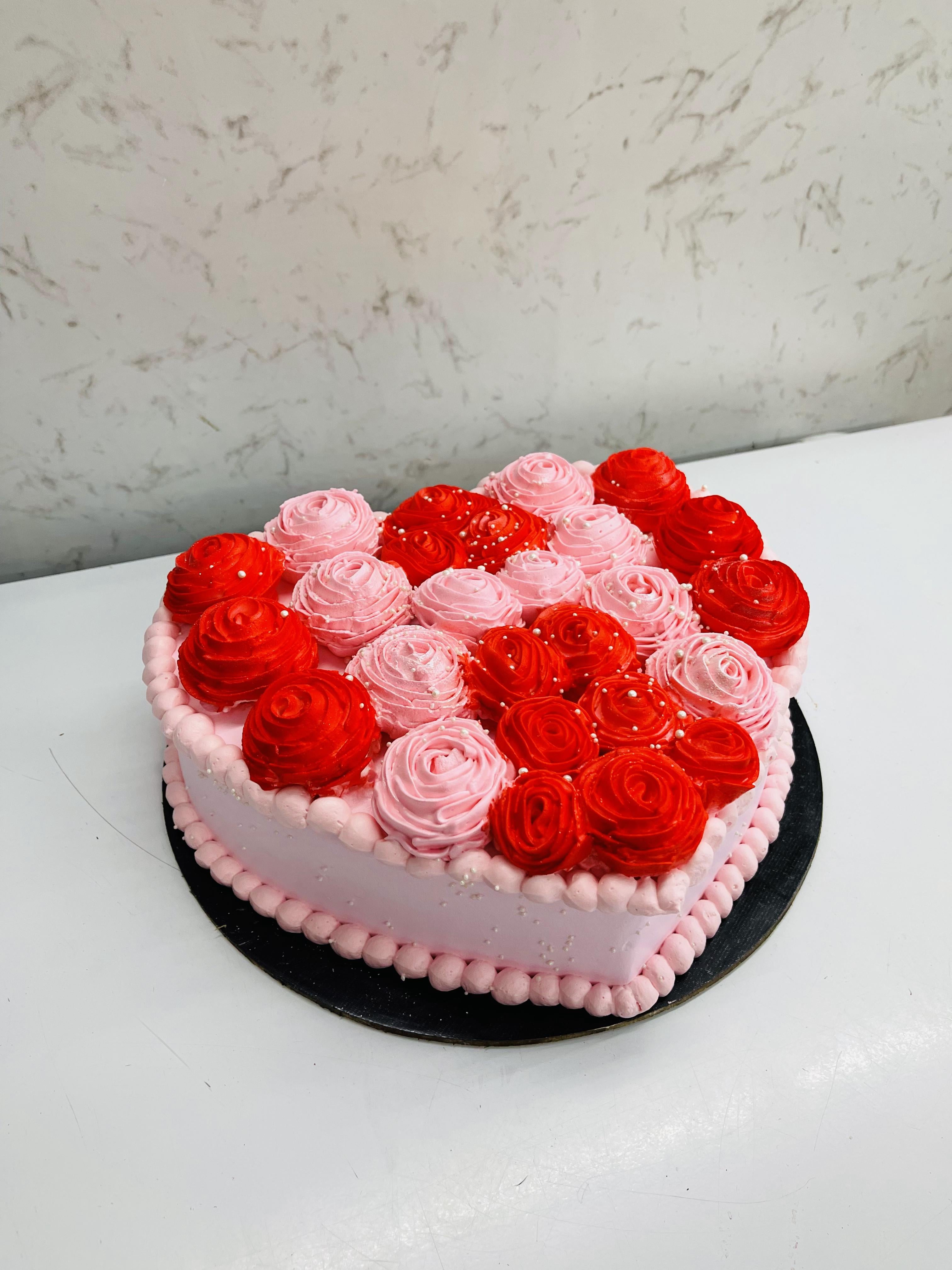 Heart Shape Pink Red Flowers Theme Cake