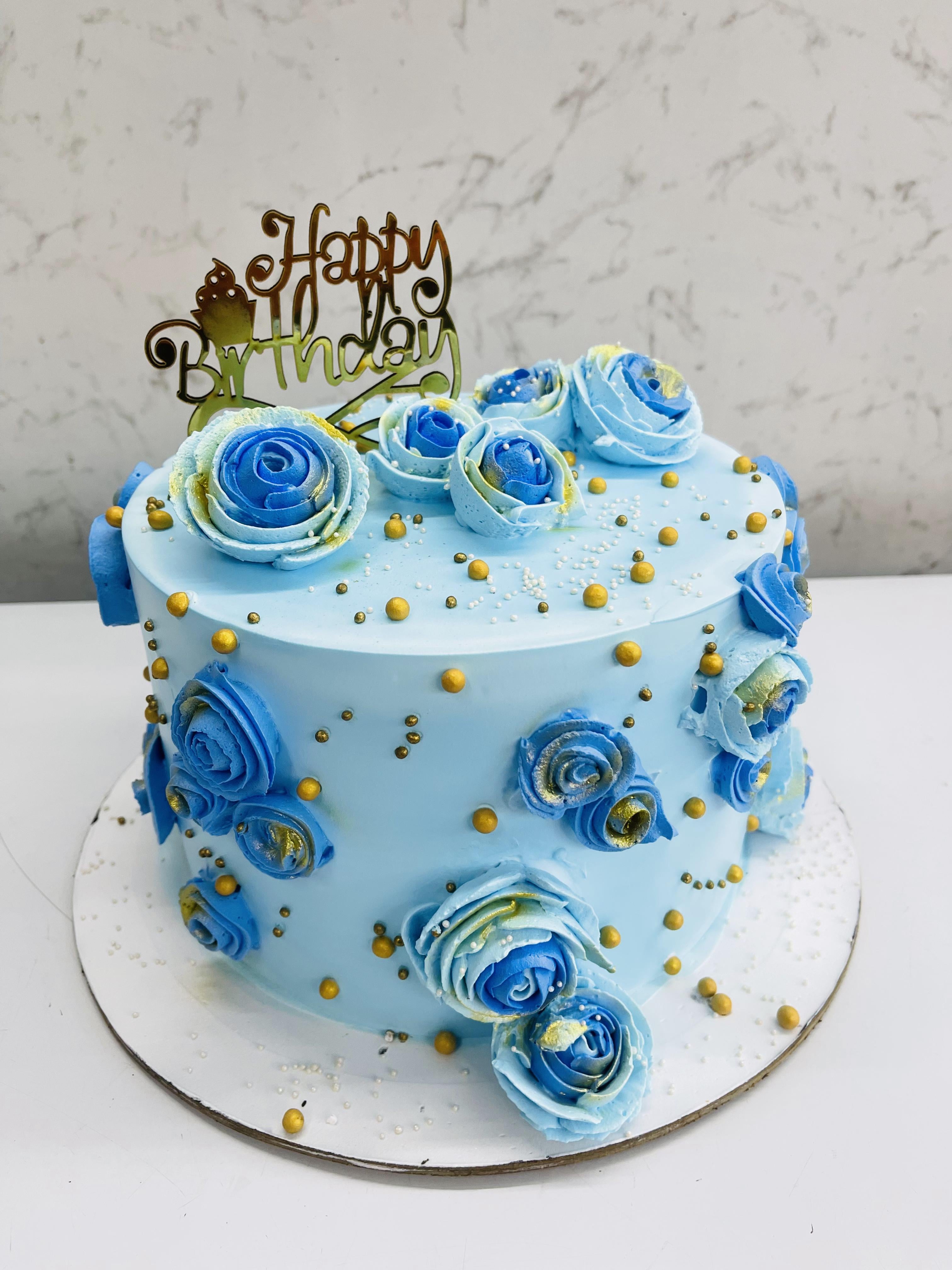 Blue Cream With Gold Cake