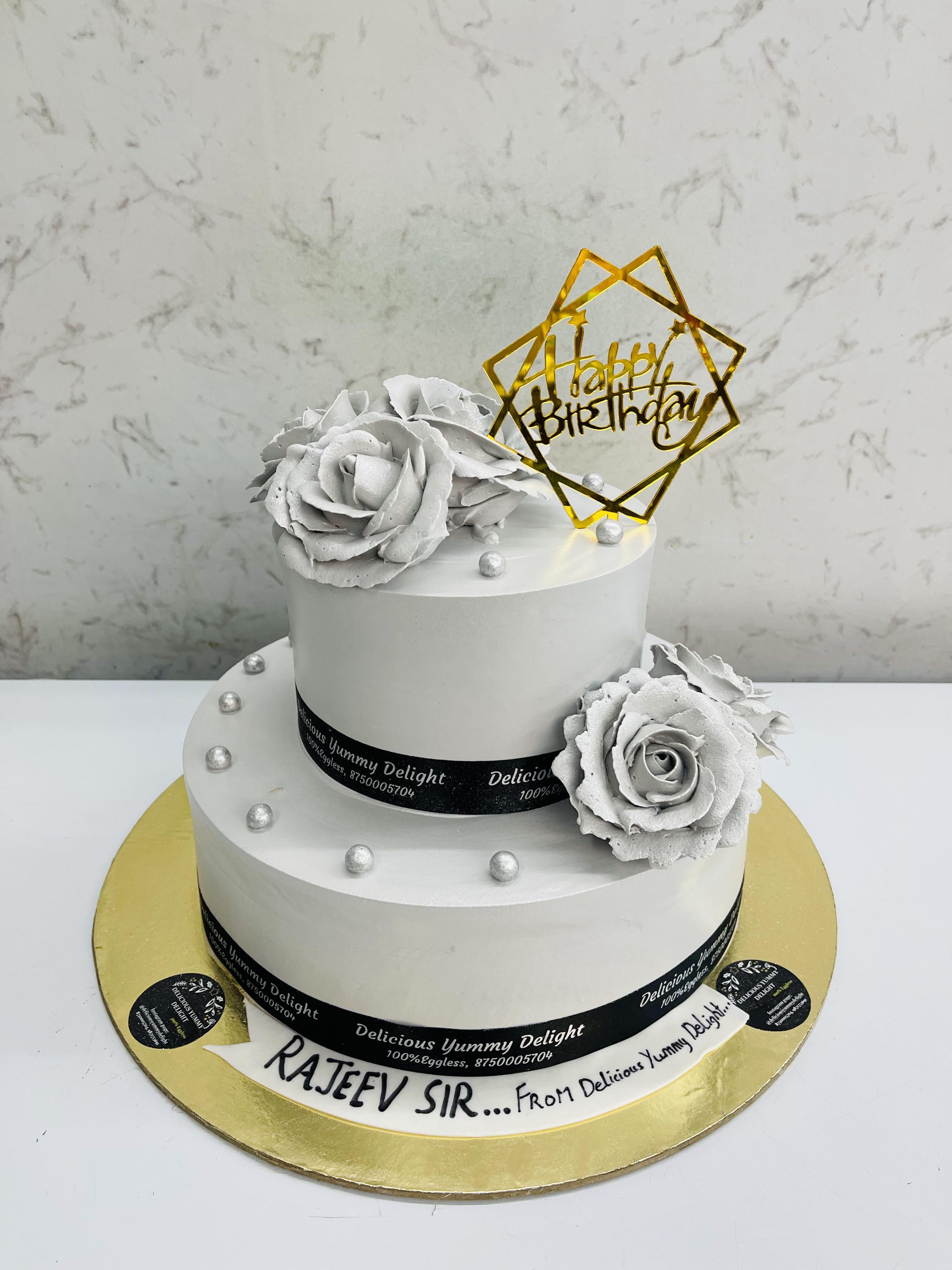 Aesthetic Grey Flowers Theme Cake