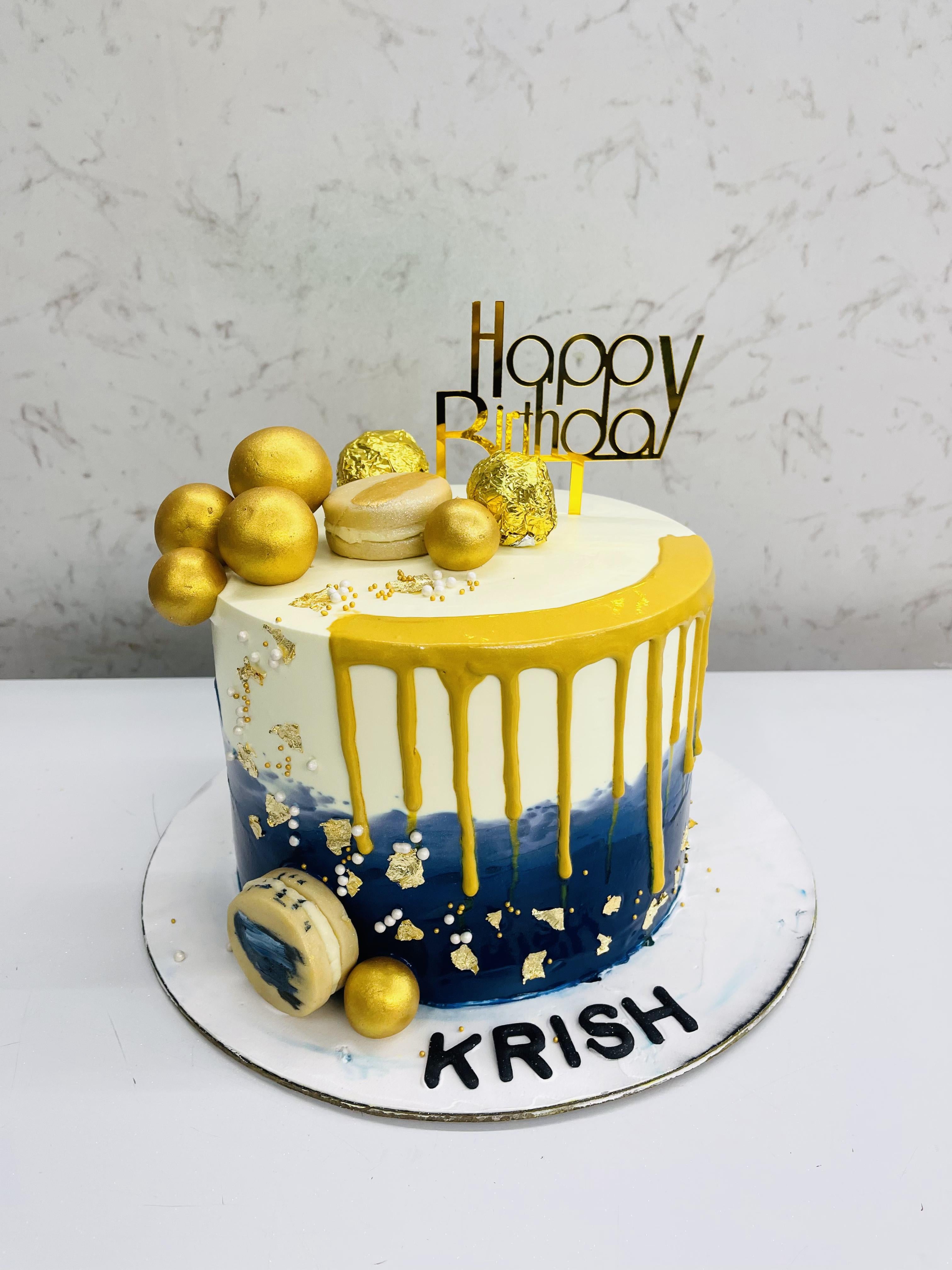 Golden Cream Drip Blue Cake