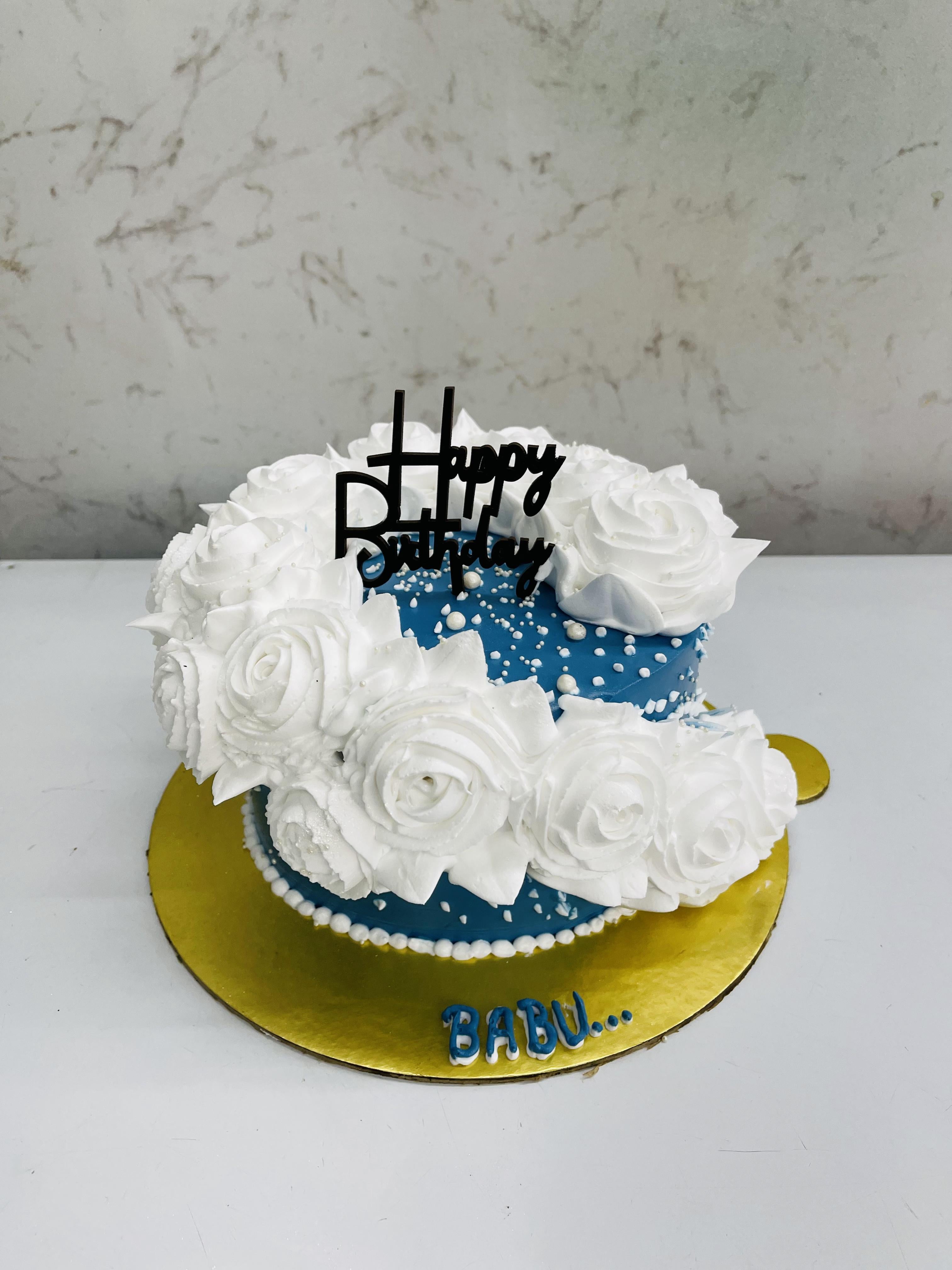 White Flowers Blue Cake