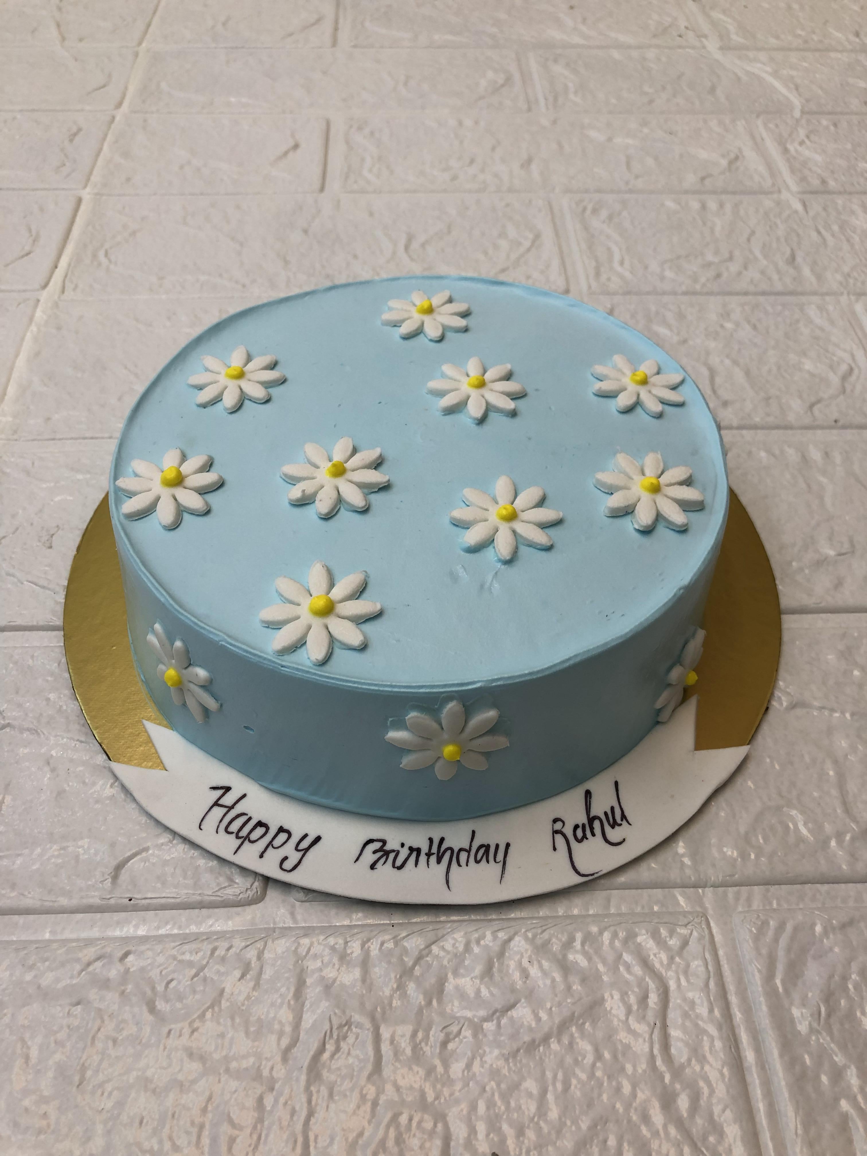 Light Blue Cake with White Florals