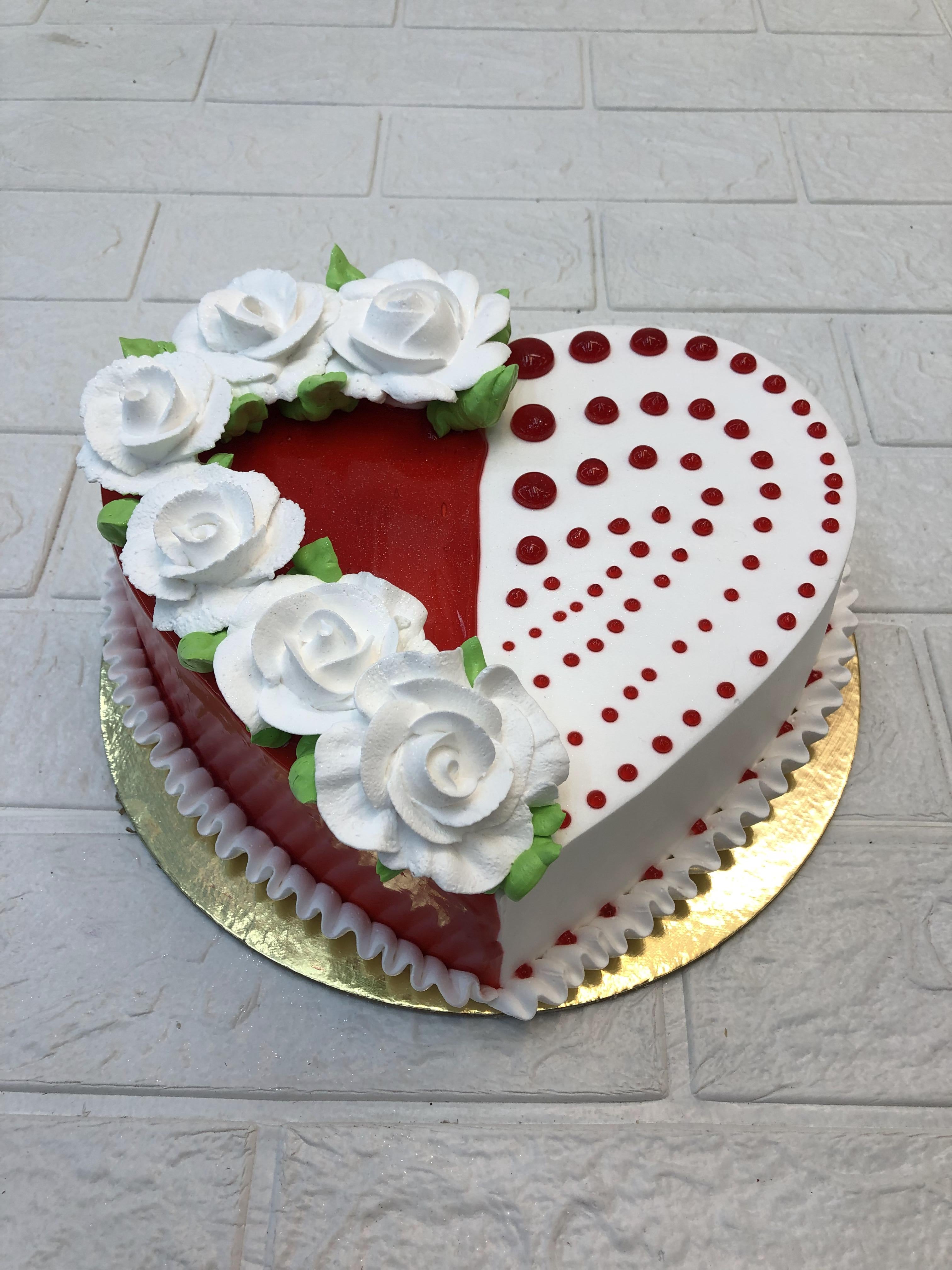 White Red Combination Heart Cake