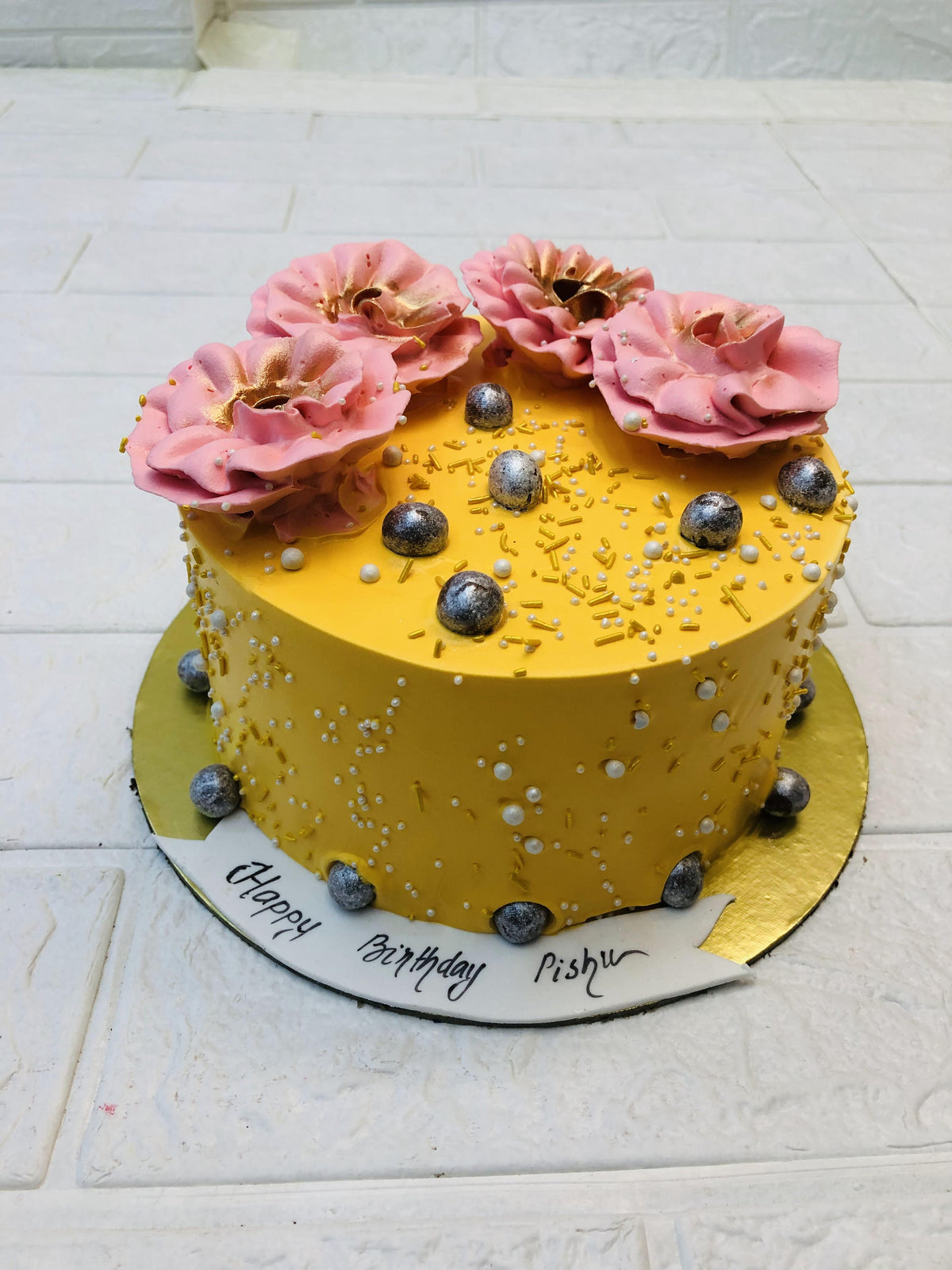Dark Yellow Cake With Flowers