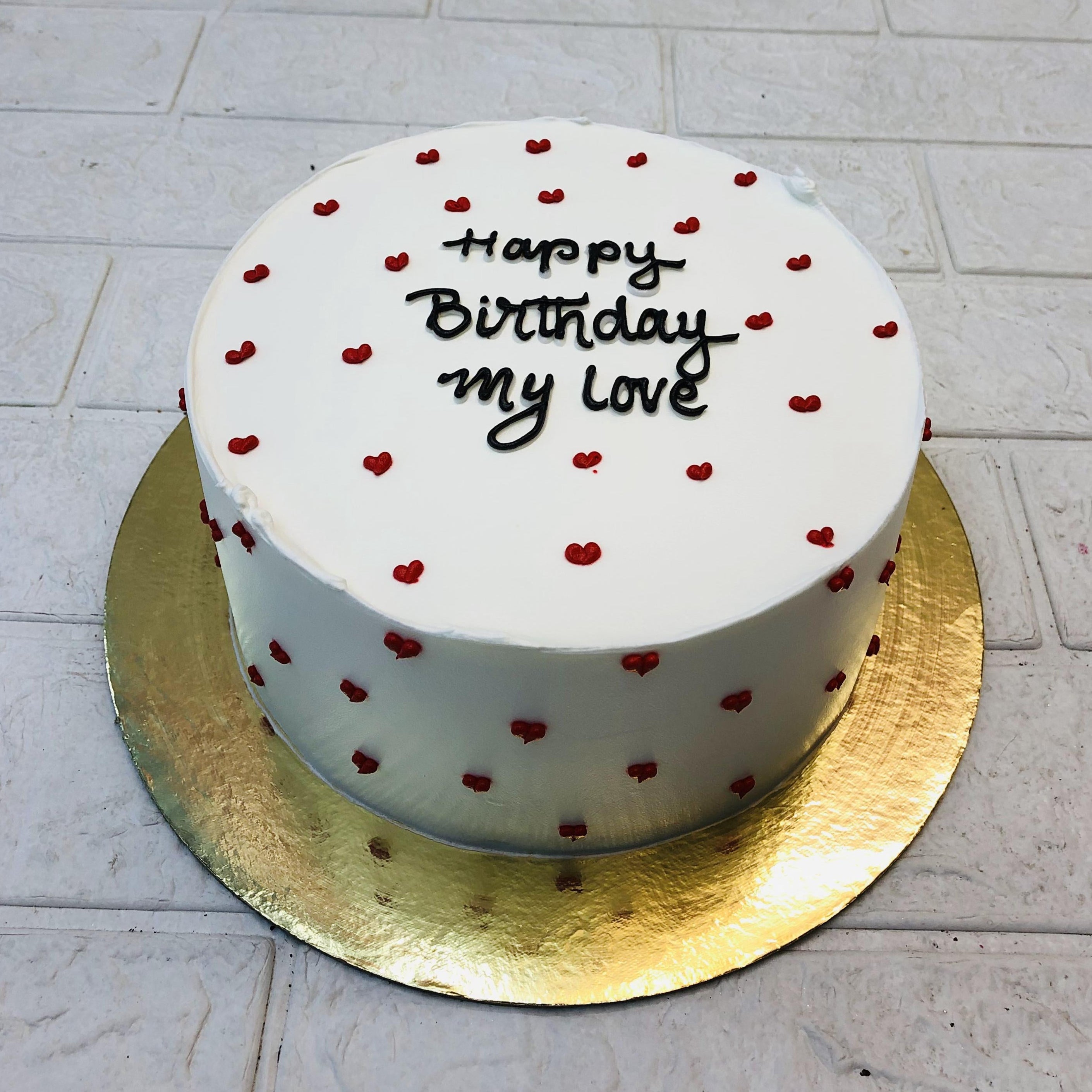 White Cream Red Heart Cake