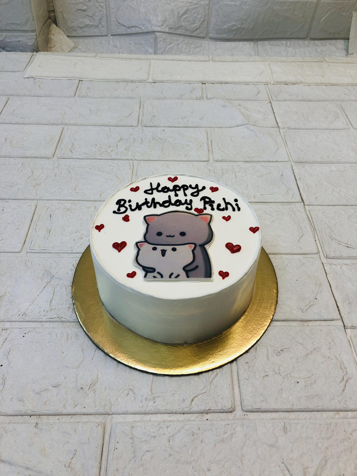 Cute Bubu Dudu White Cake With Hearts