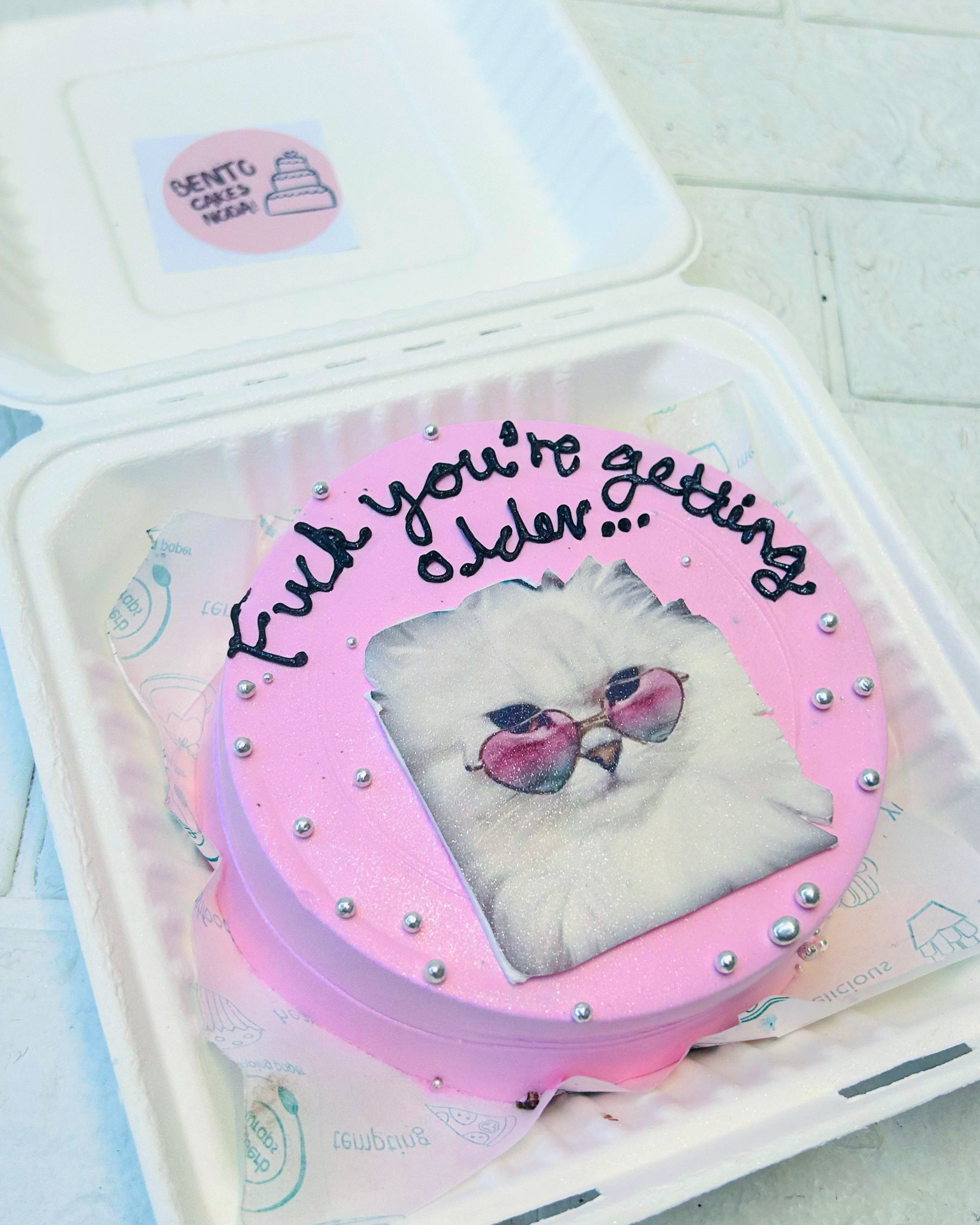 Getting Older Theme Pink Bento Cake