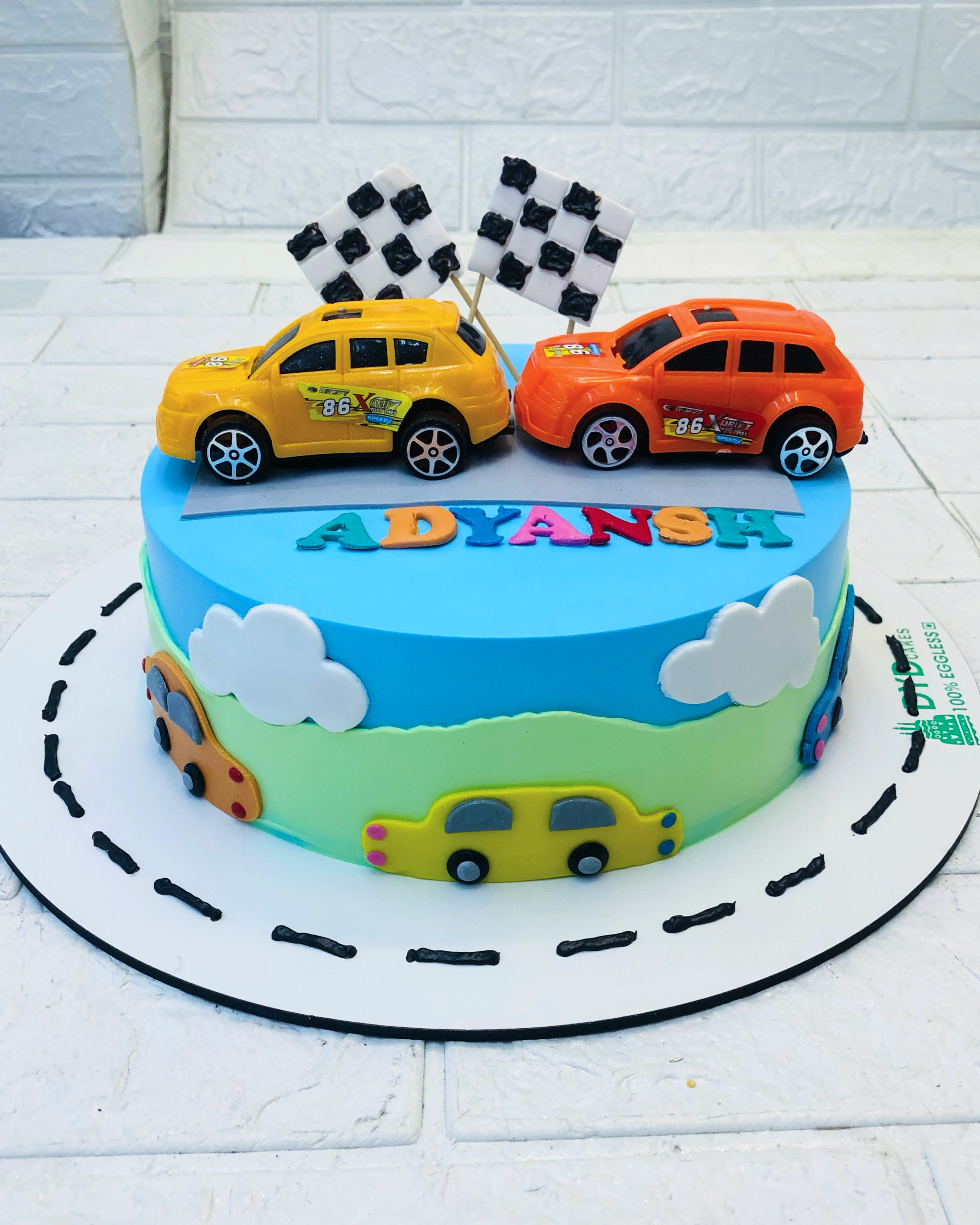 Yellow Orange Racing Car Theme Cake