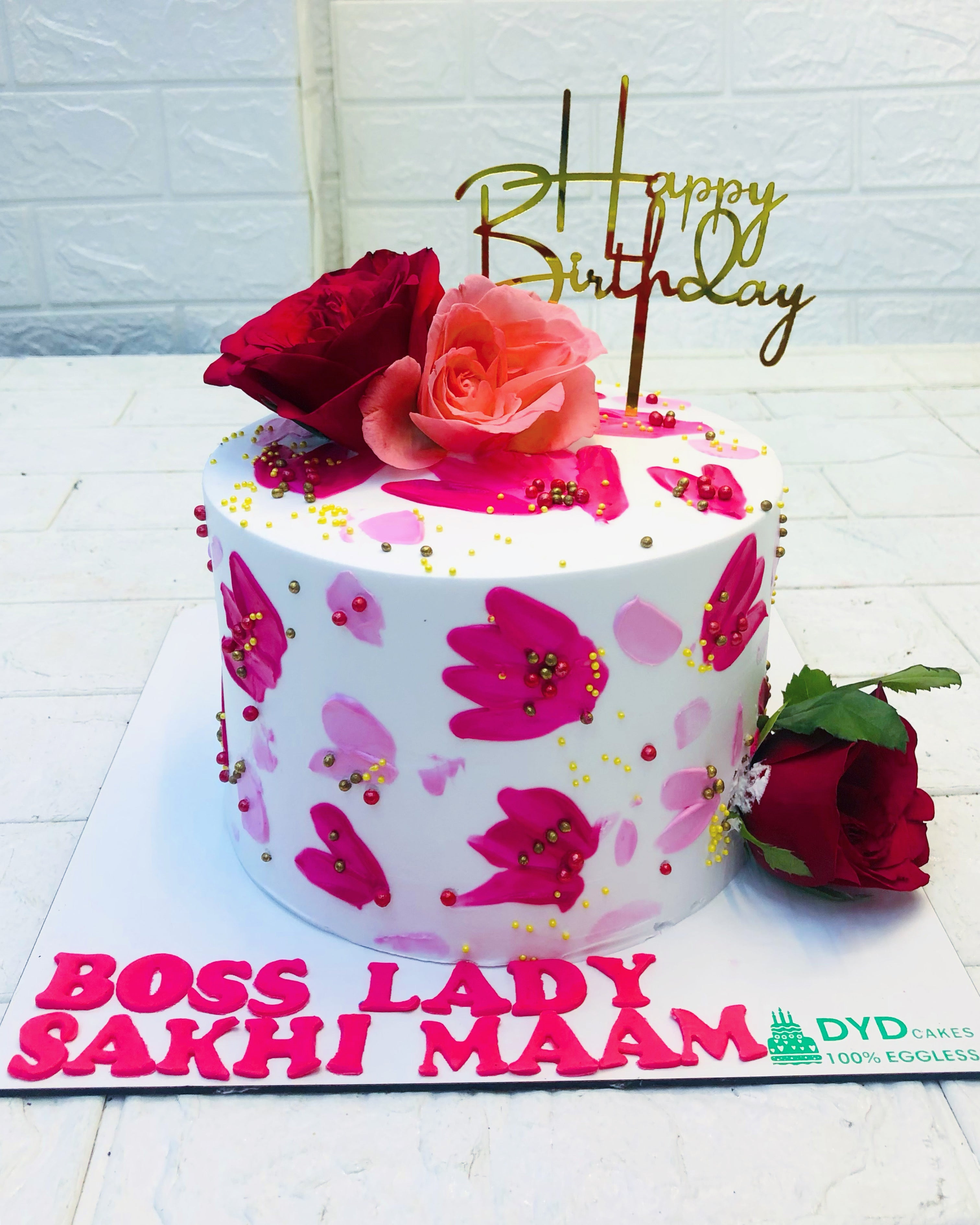 Beautiful Roses White Cake