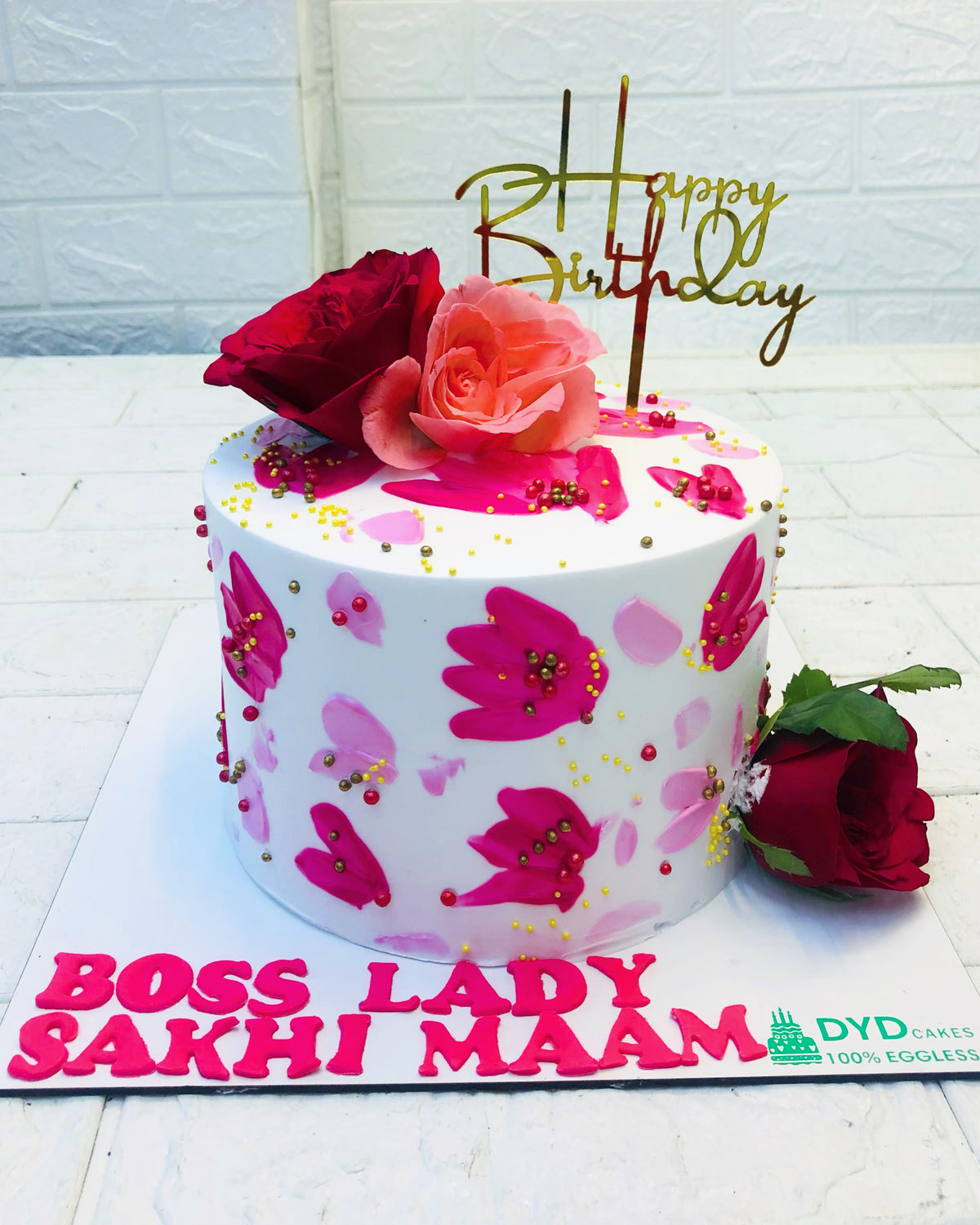 Beautiful Roses White Cake