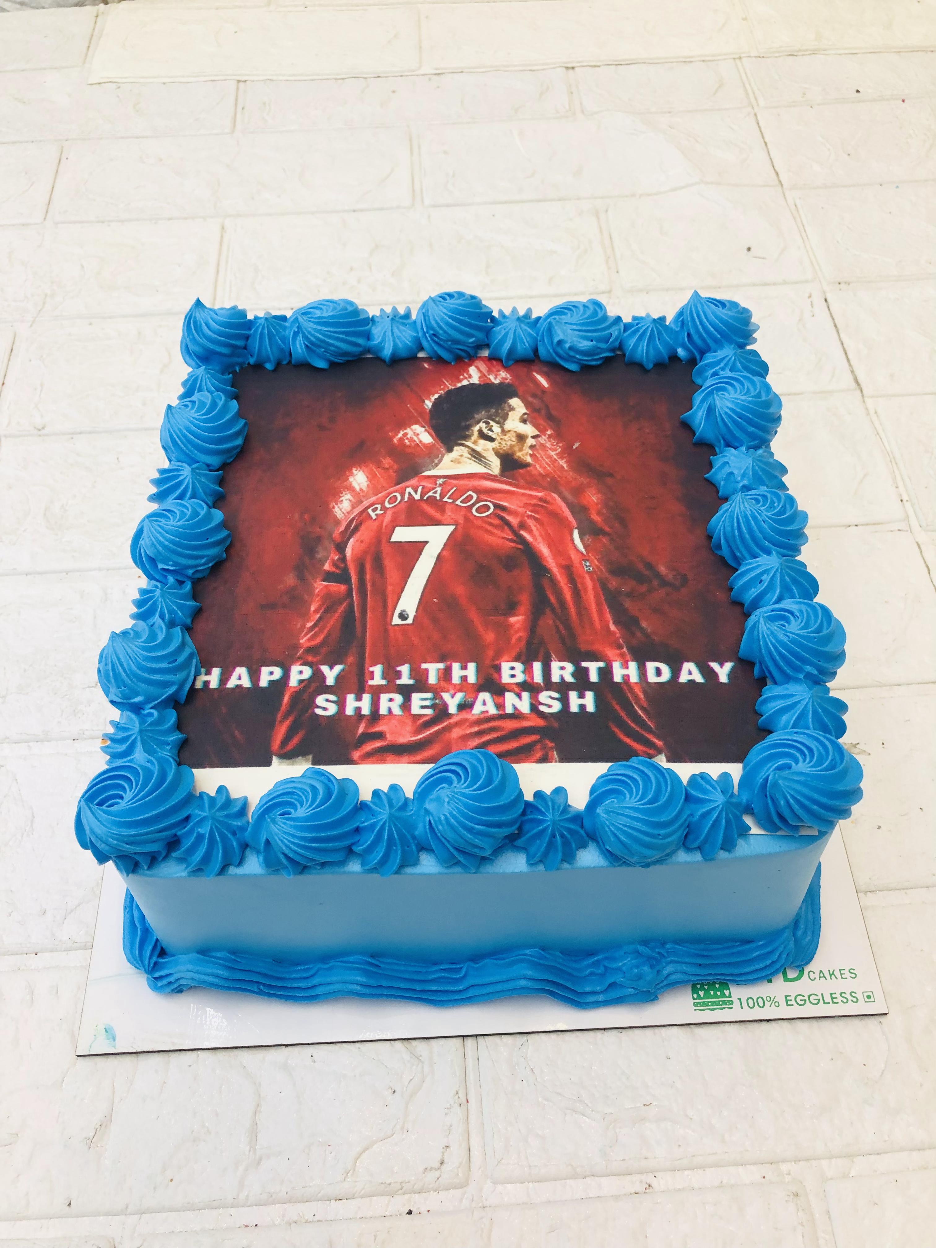 Football Theme Blue Flora Cake