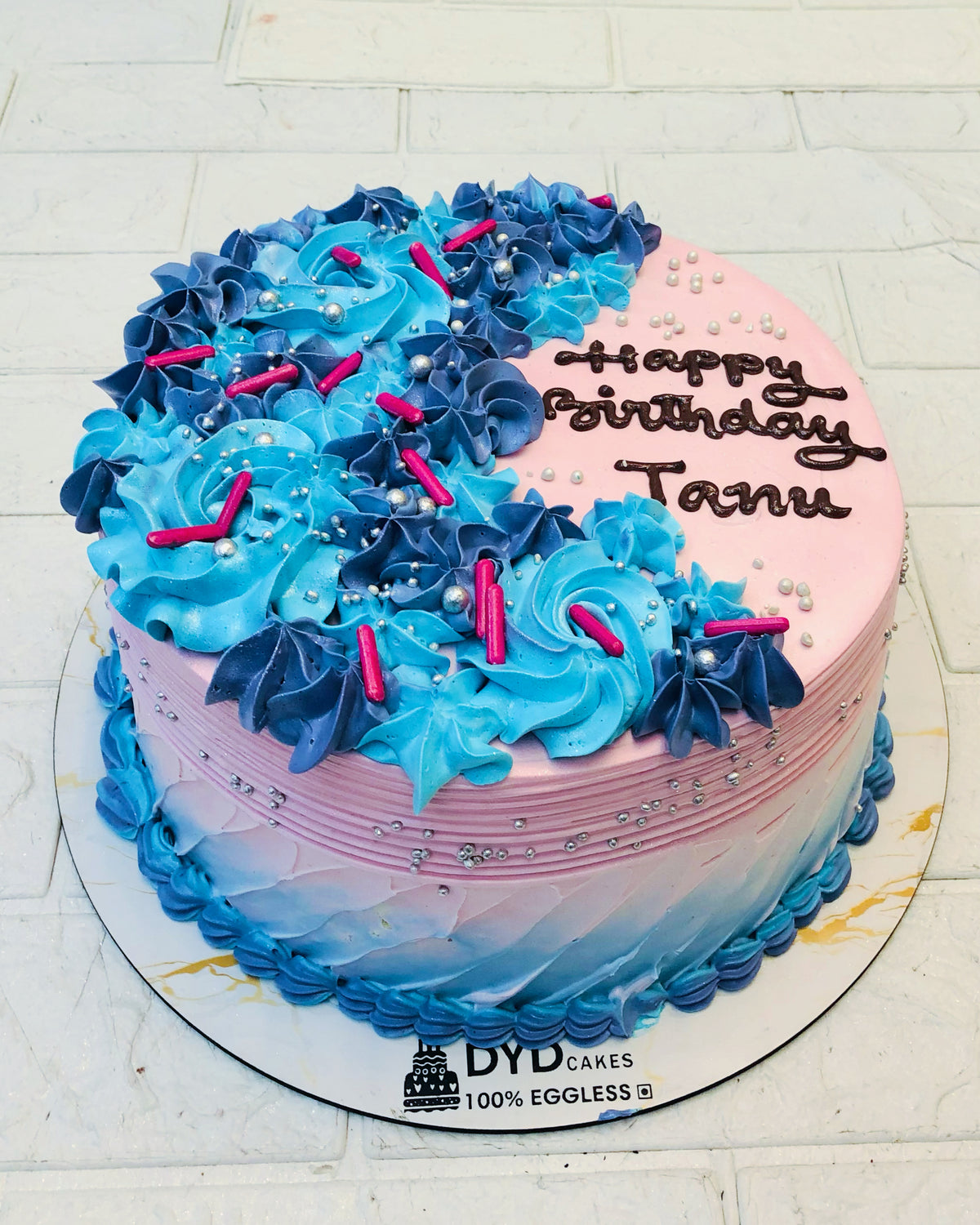 Dark and Light Blue Florals Cake