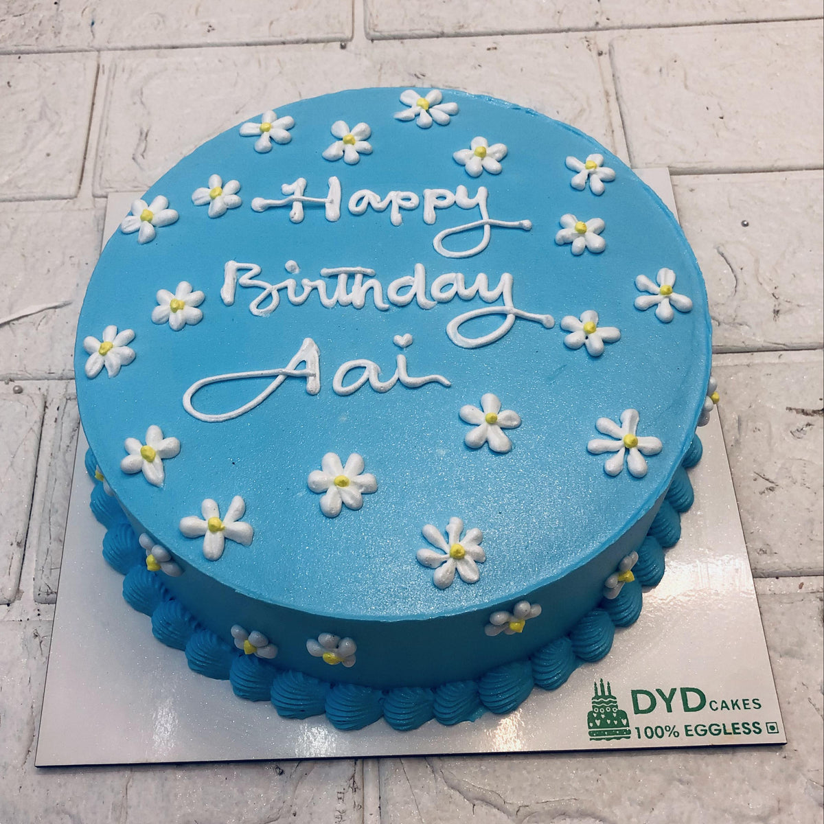White Florals On Blue Cake 2