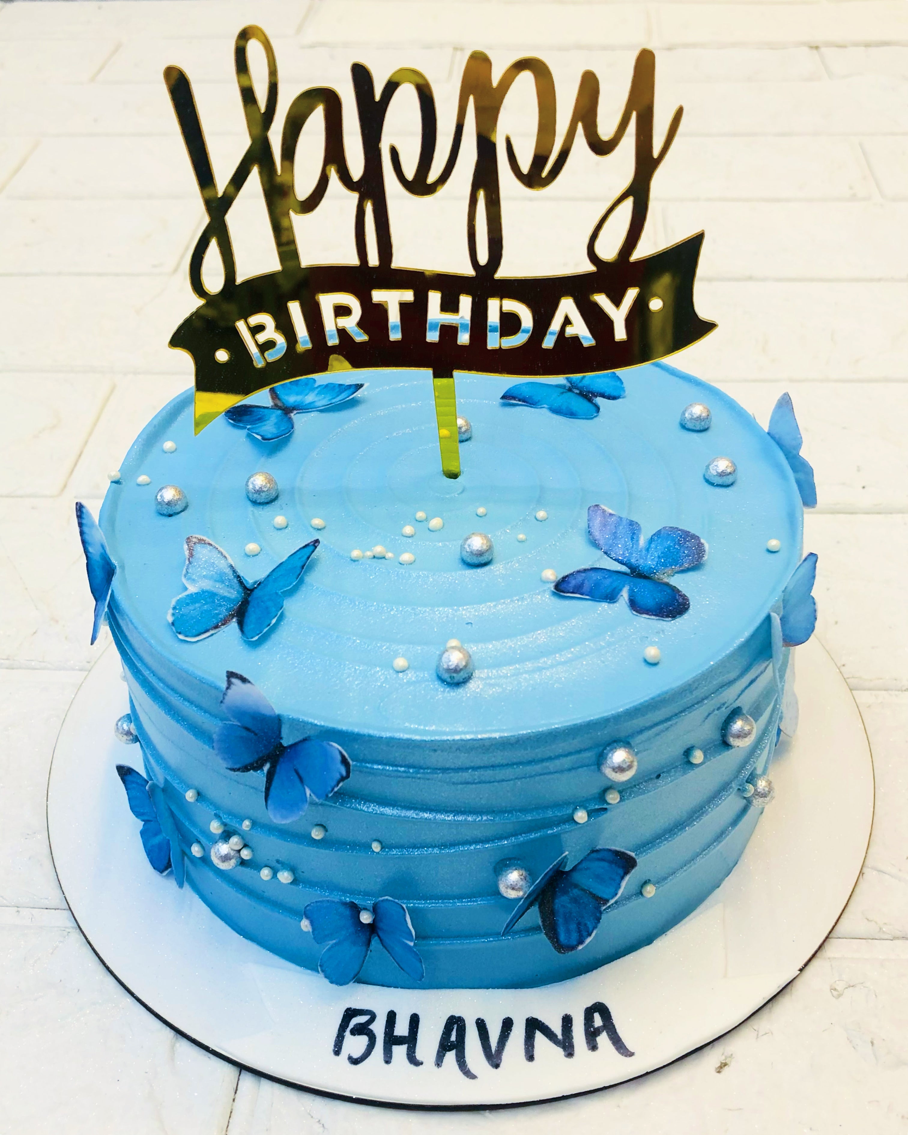 Aesthetic Blue Butterflies Birthday Cake