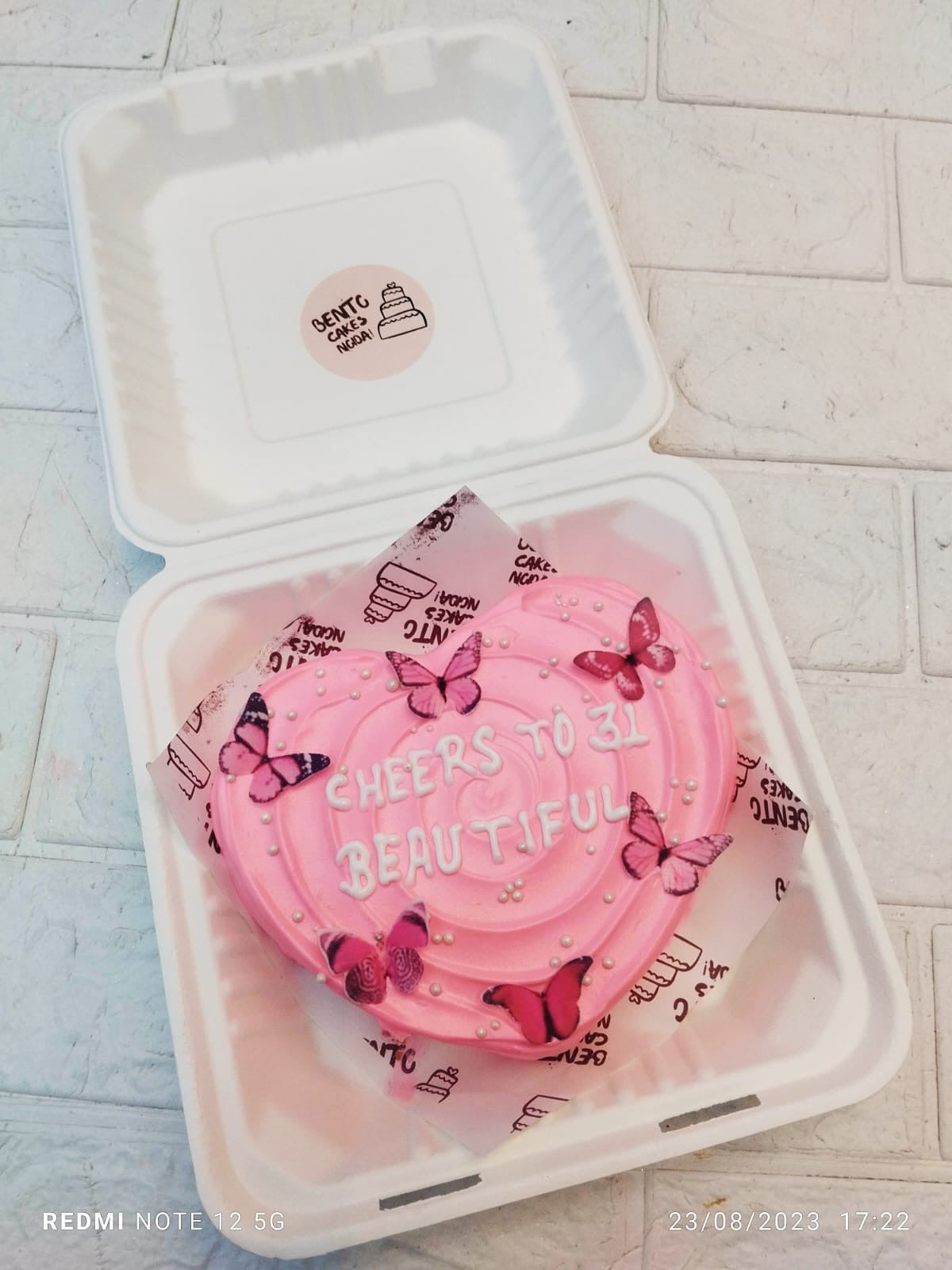 Pink Butterfly Theme Heart Bento Cake