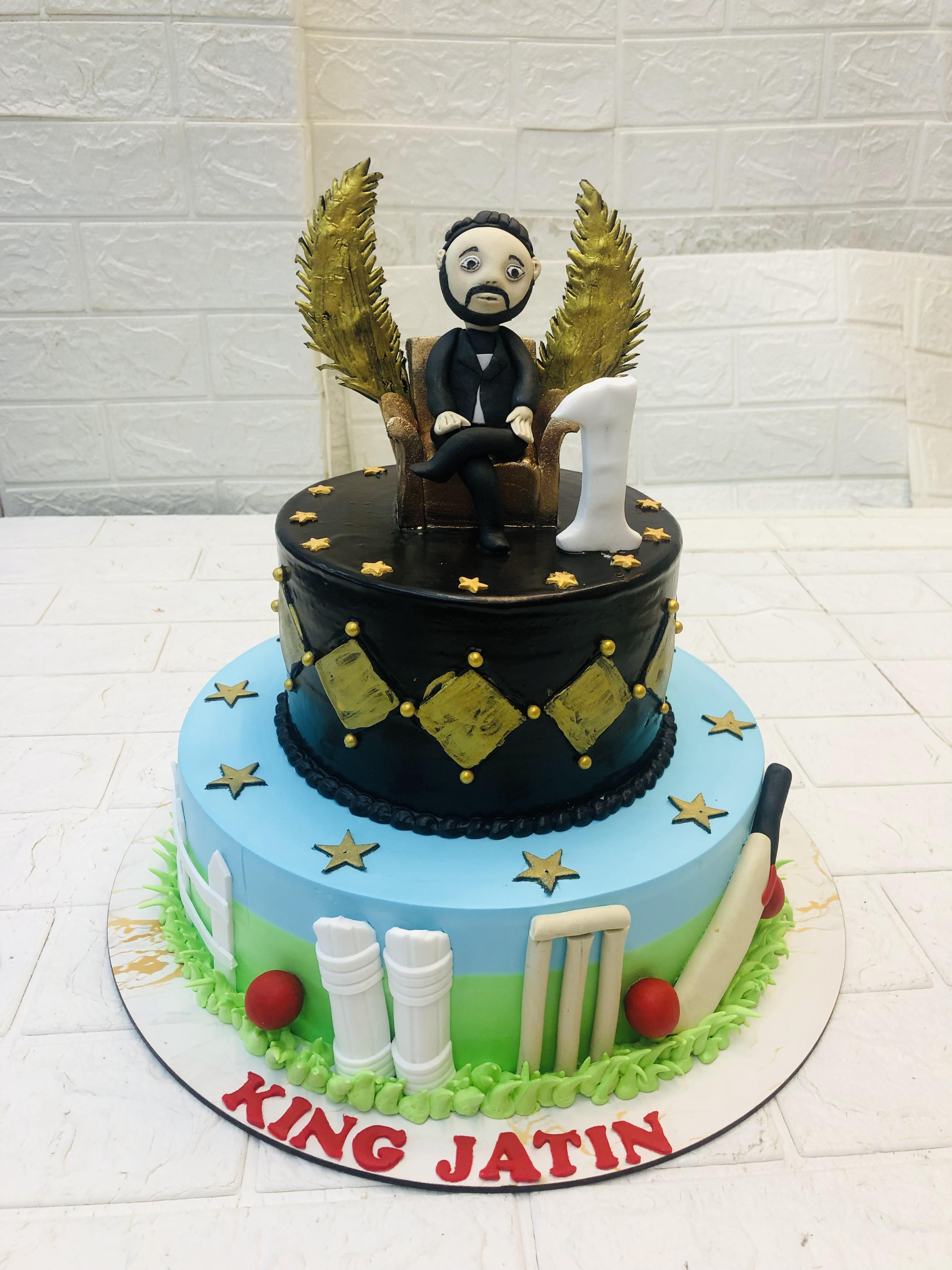 Fusion Cricket Black Gold Theme Cake