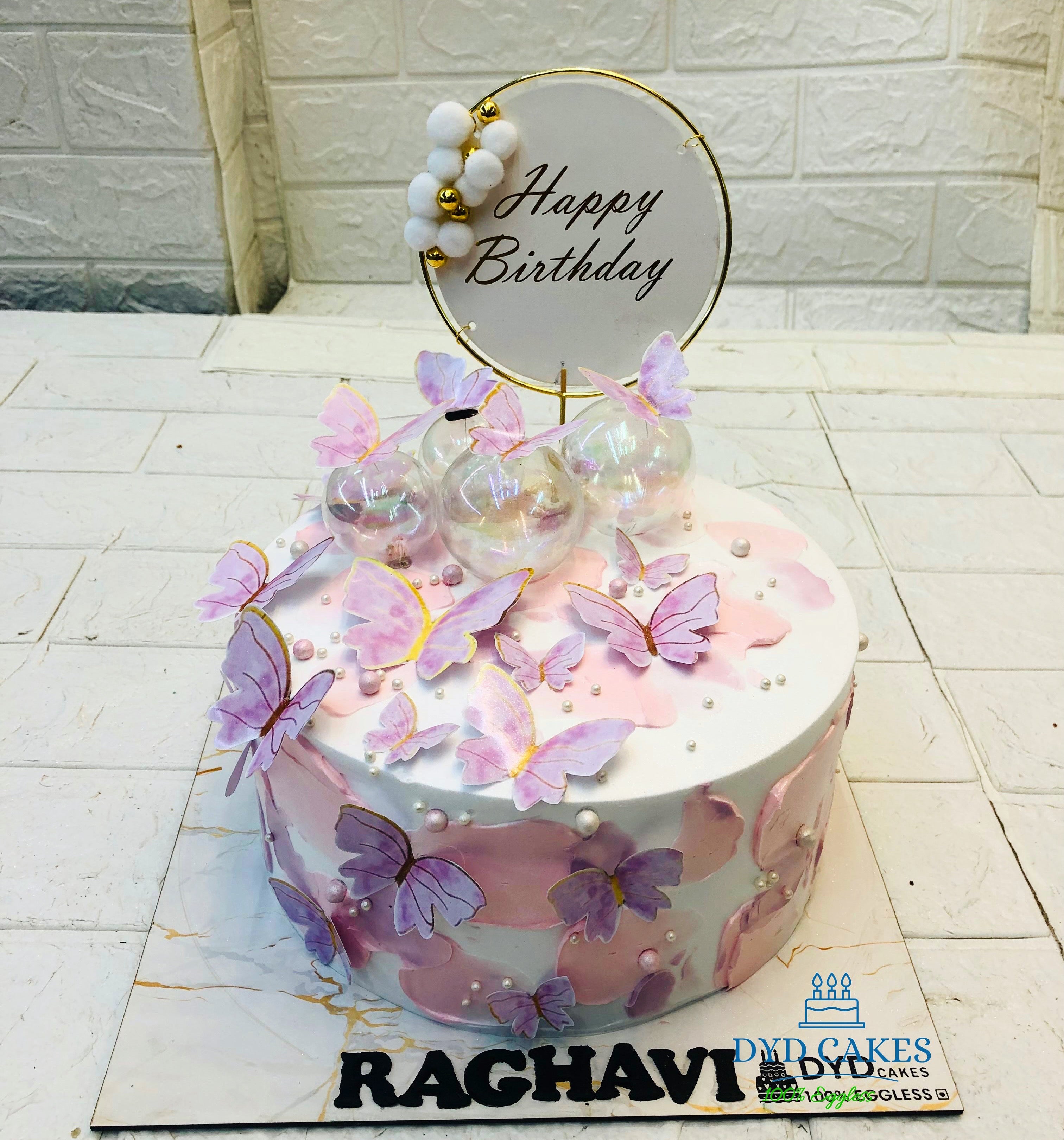 Aesthetic Pink Butterflies with Balloon Cake