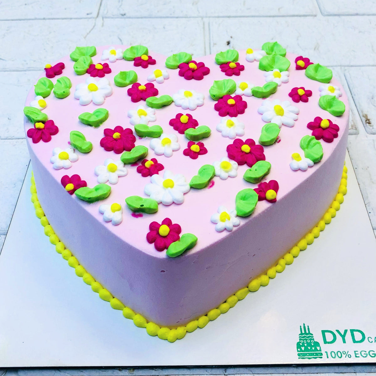 Beautiful Pink White Florals Heart Cake