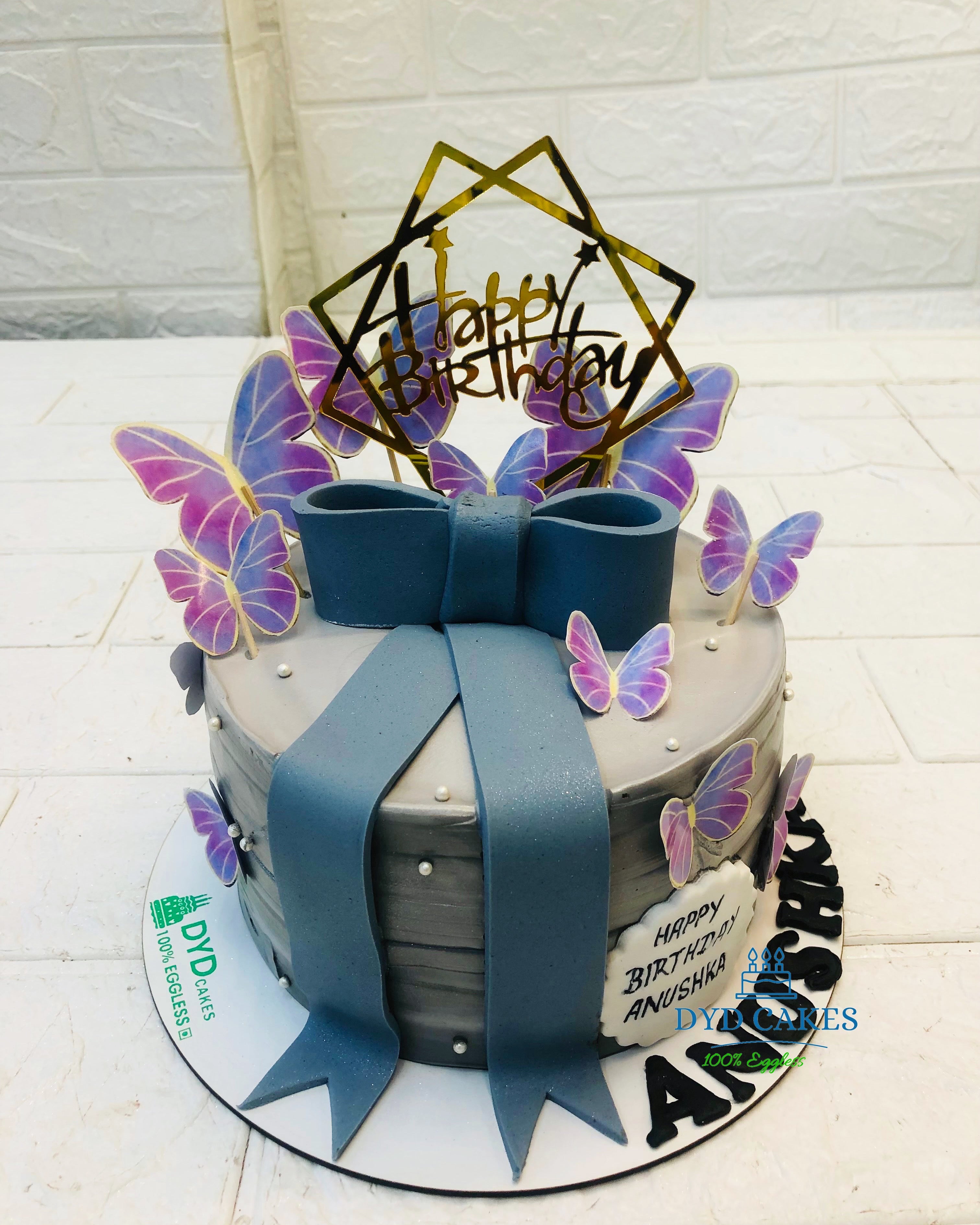 Aesthetic Blue Grey Butterflies Cake