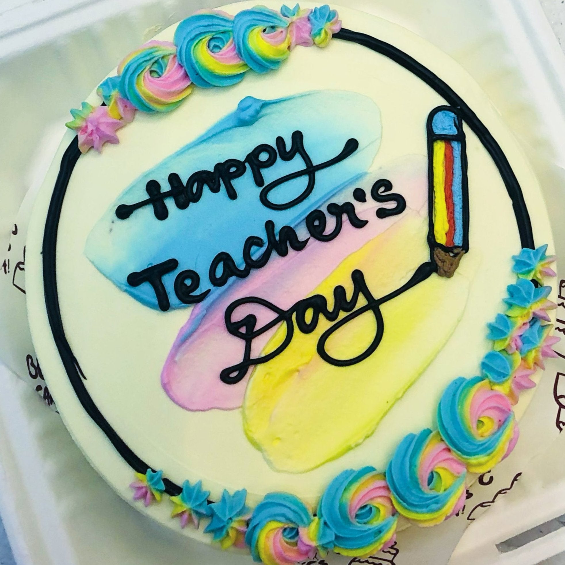 Floral White Teachers Day Cake