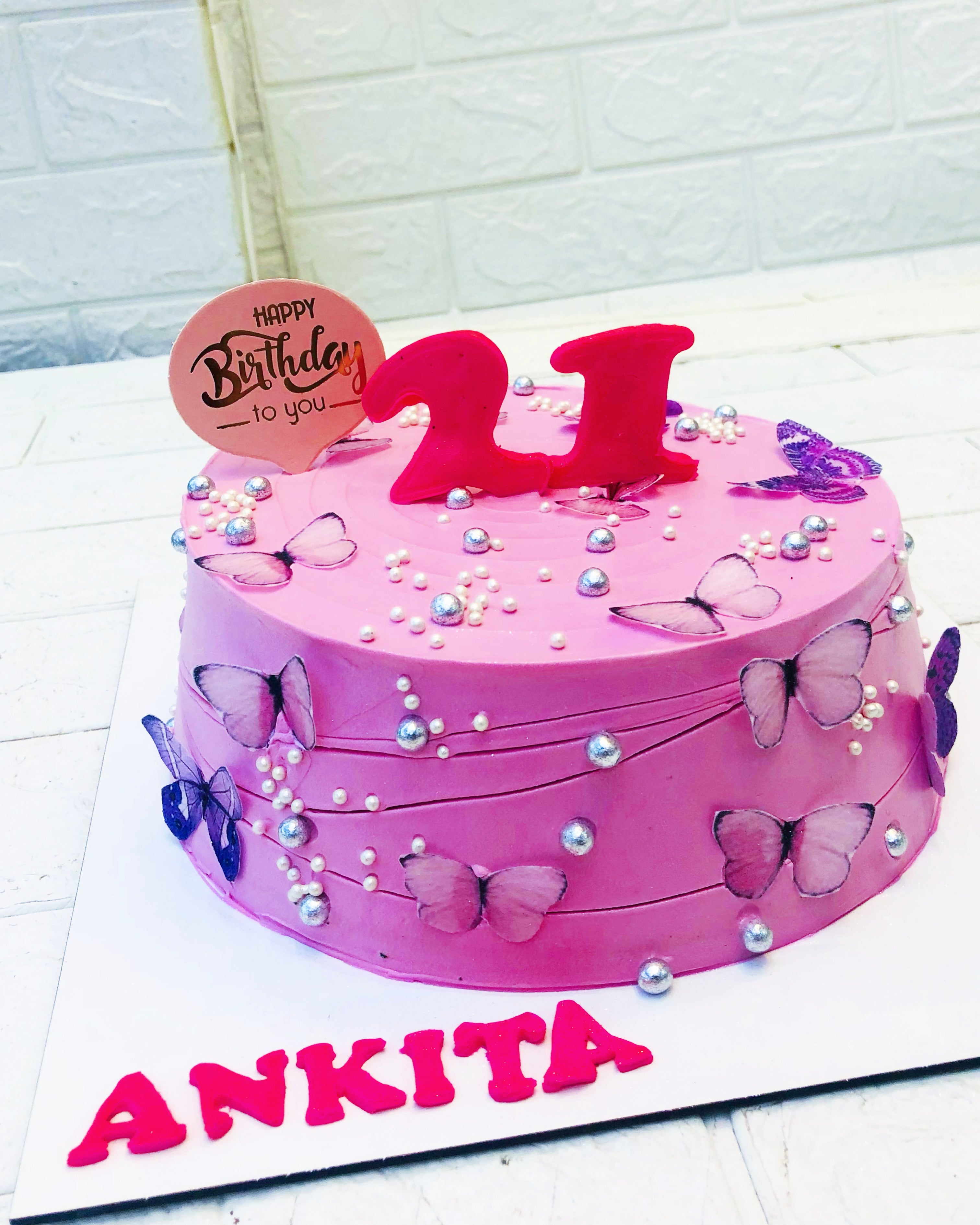 Beautiful Pink Butterflies Birthday Cake 2