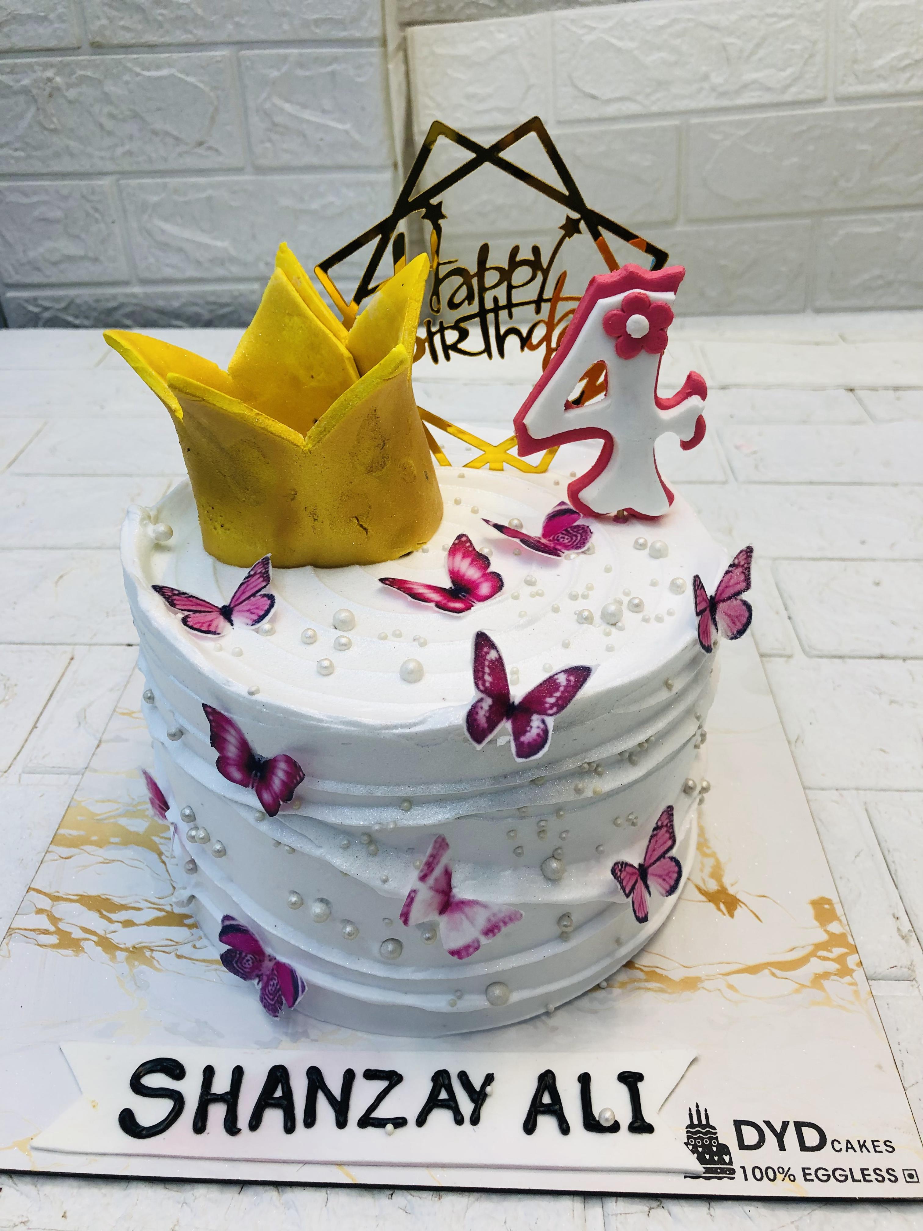Golden Crown Theme White Butterfly Cake