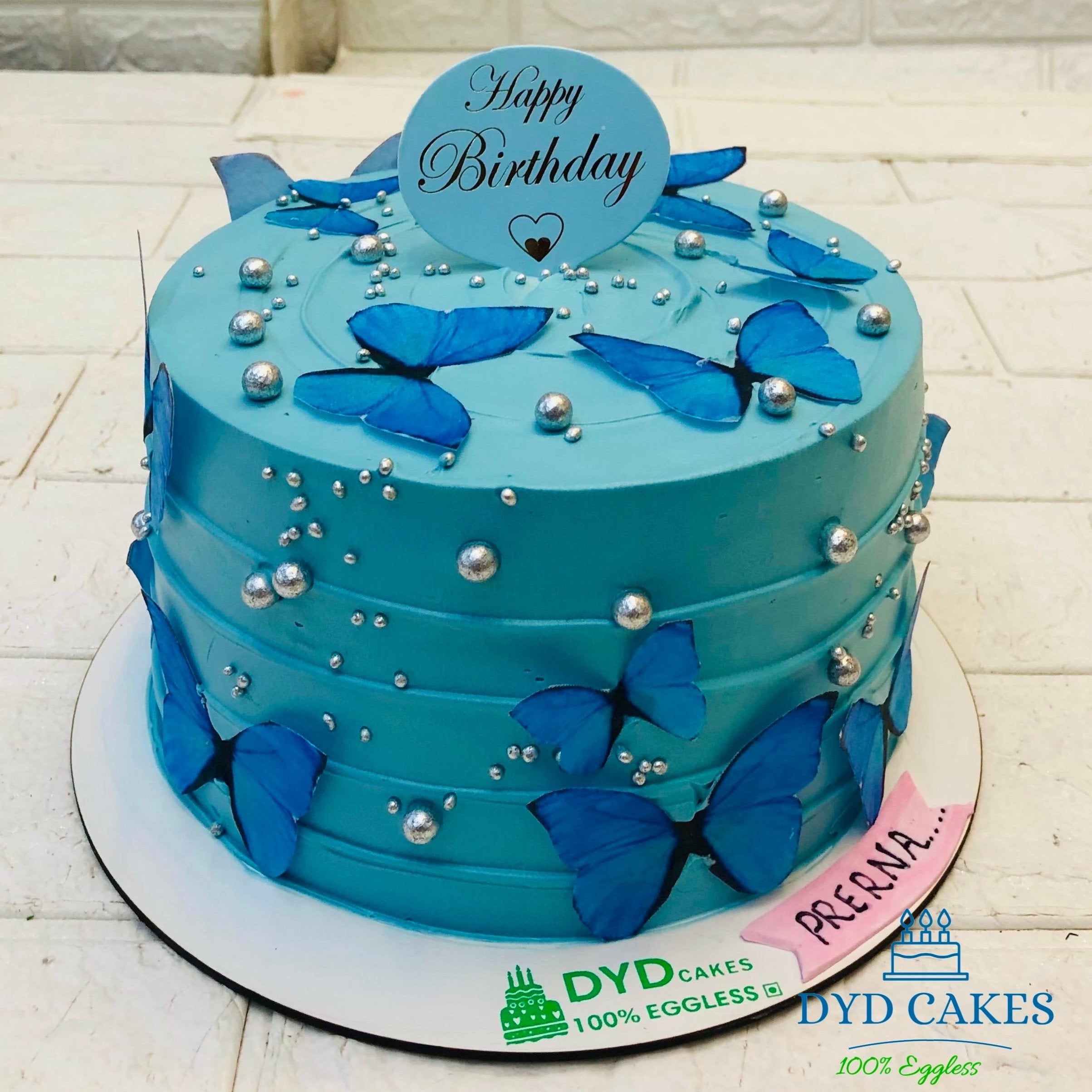 Aesthetic Blue Butterflies Birthday Cake 2
