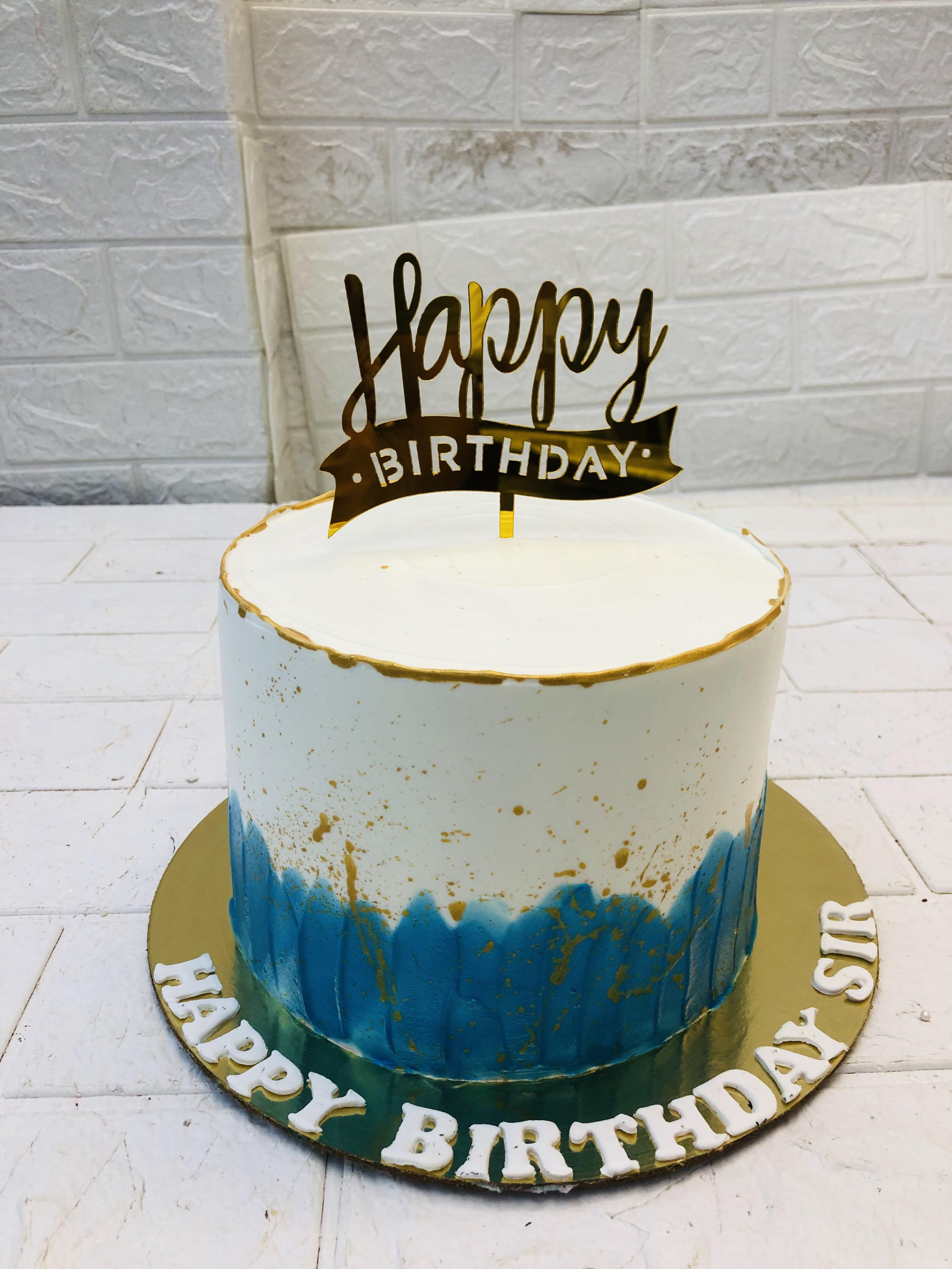 Cream Feather Blue Cake - 2
