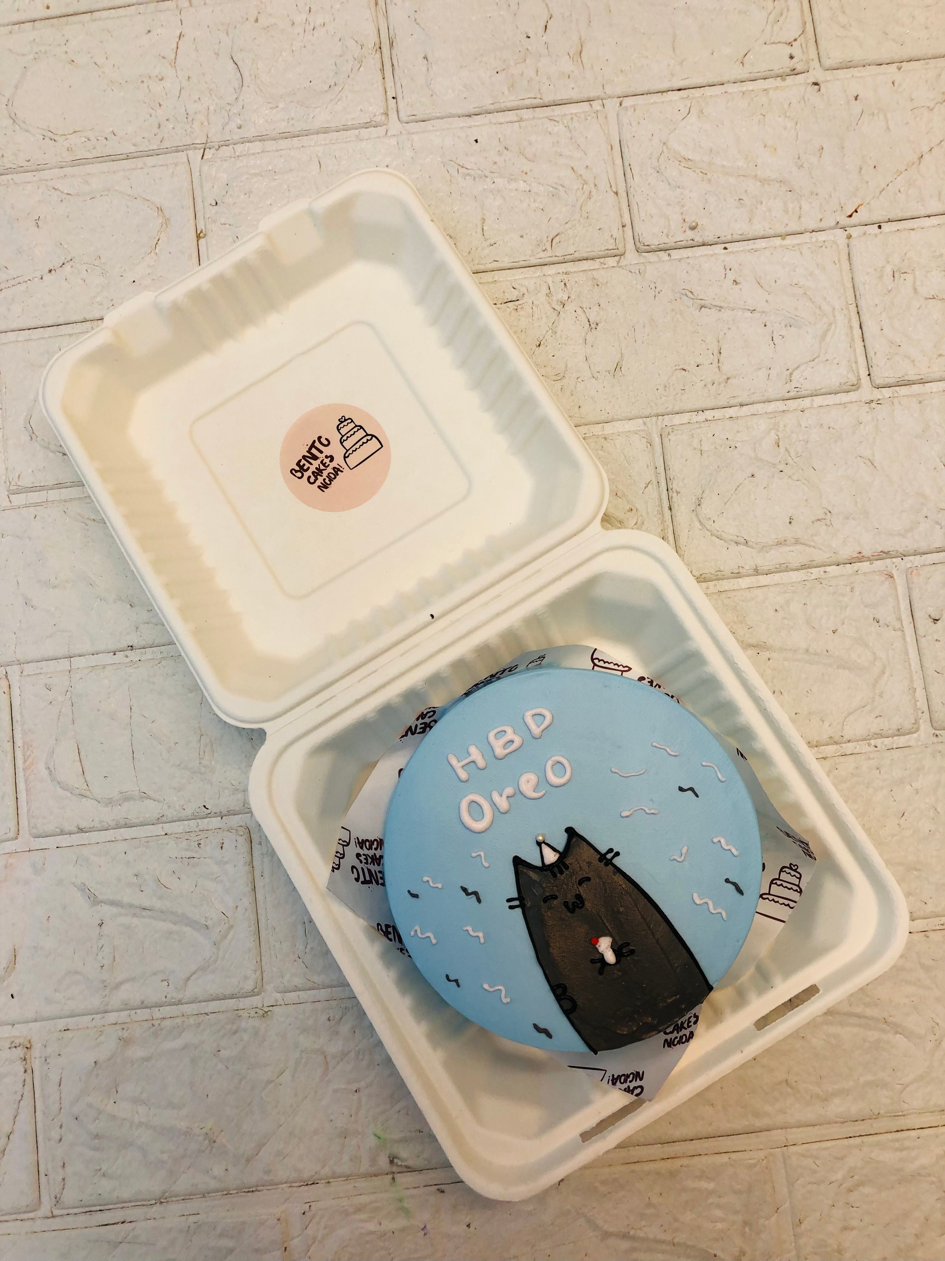 Cat Theme Blue Bento Cake