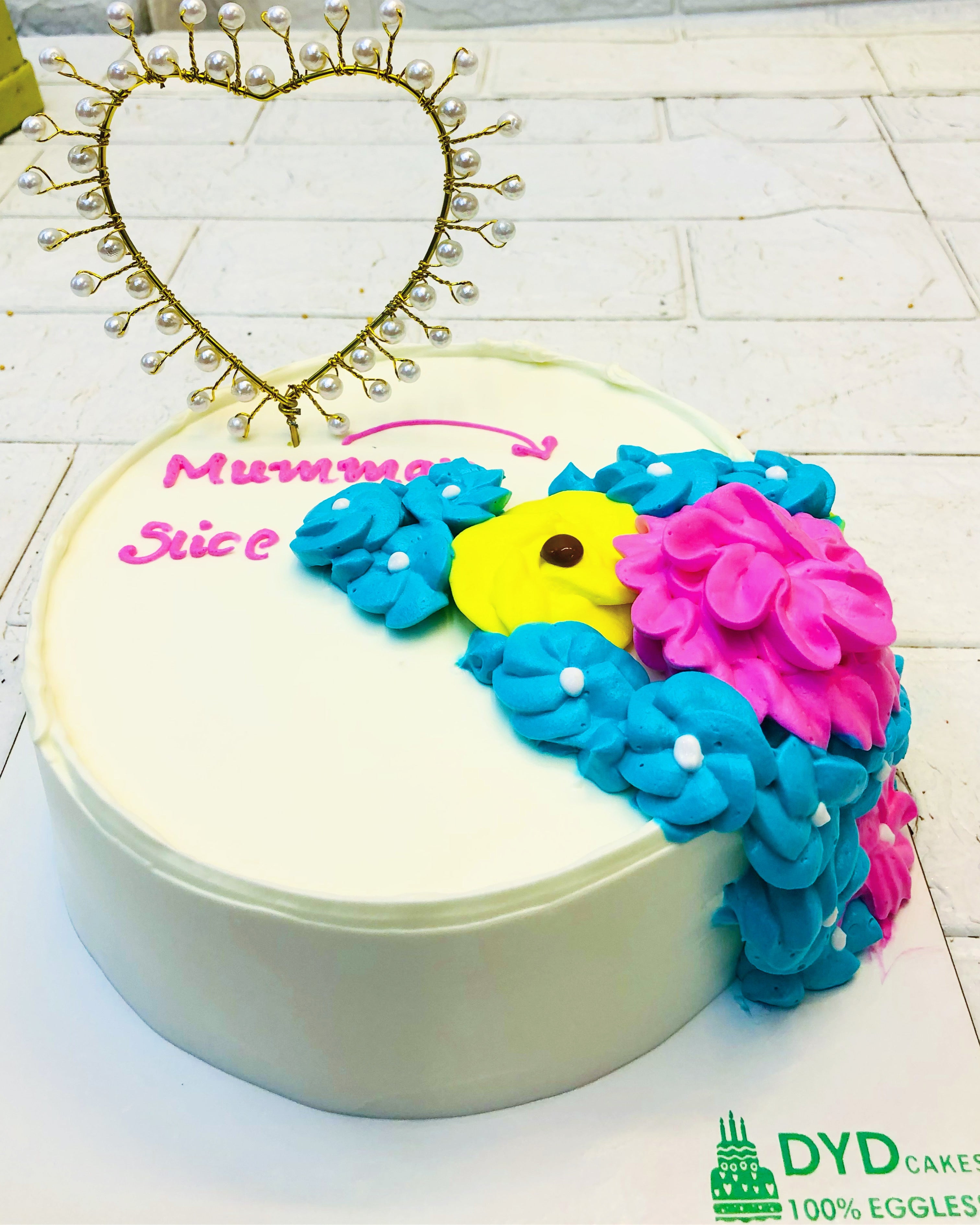 Pink Blue Florals On Basic Cake