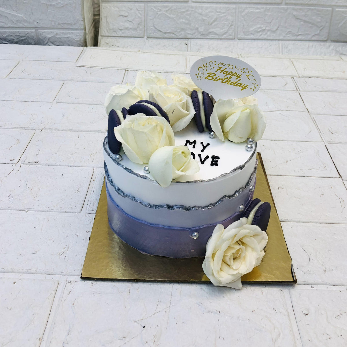 White Purple Theme Cake