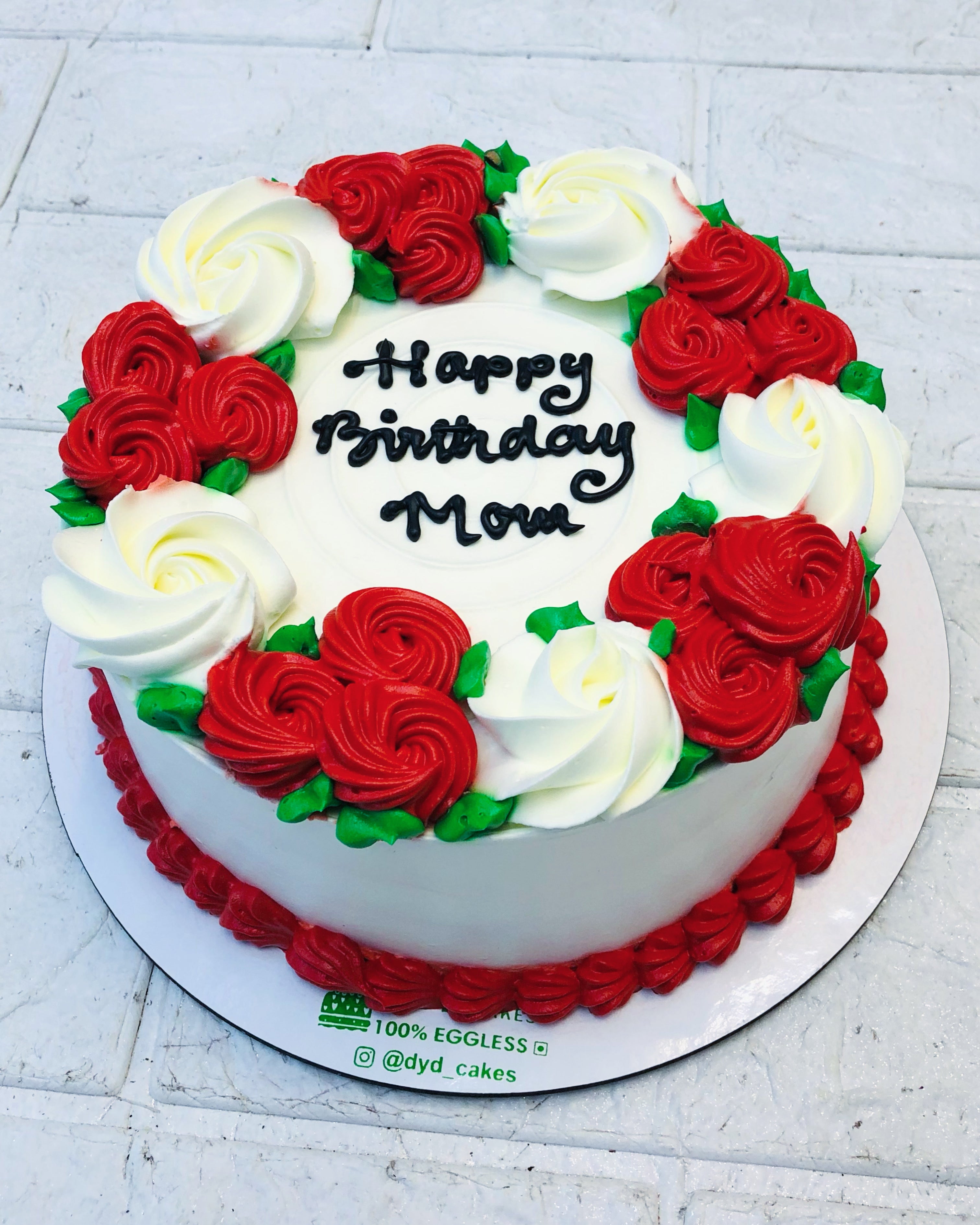 Beautiful Red White Flowers Birthday Cake