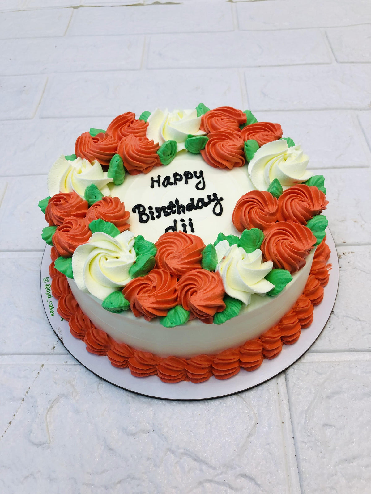 Orange-White Flowers Birthday Cake