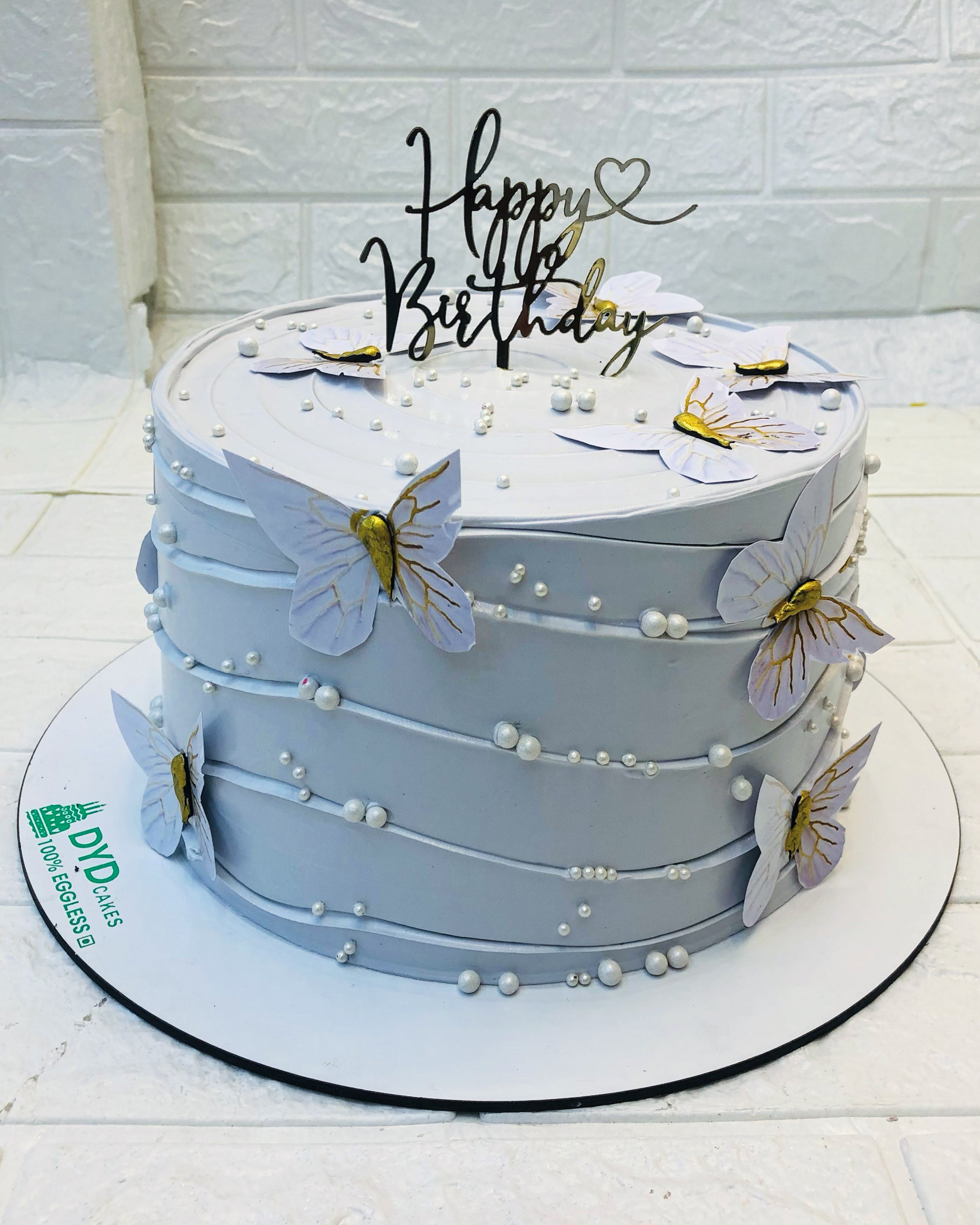 Aesthetic Grey Butterfly Cake 2