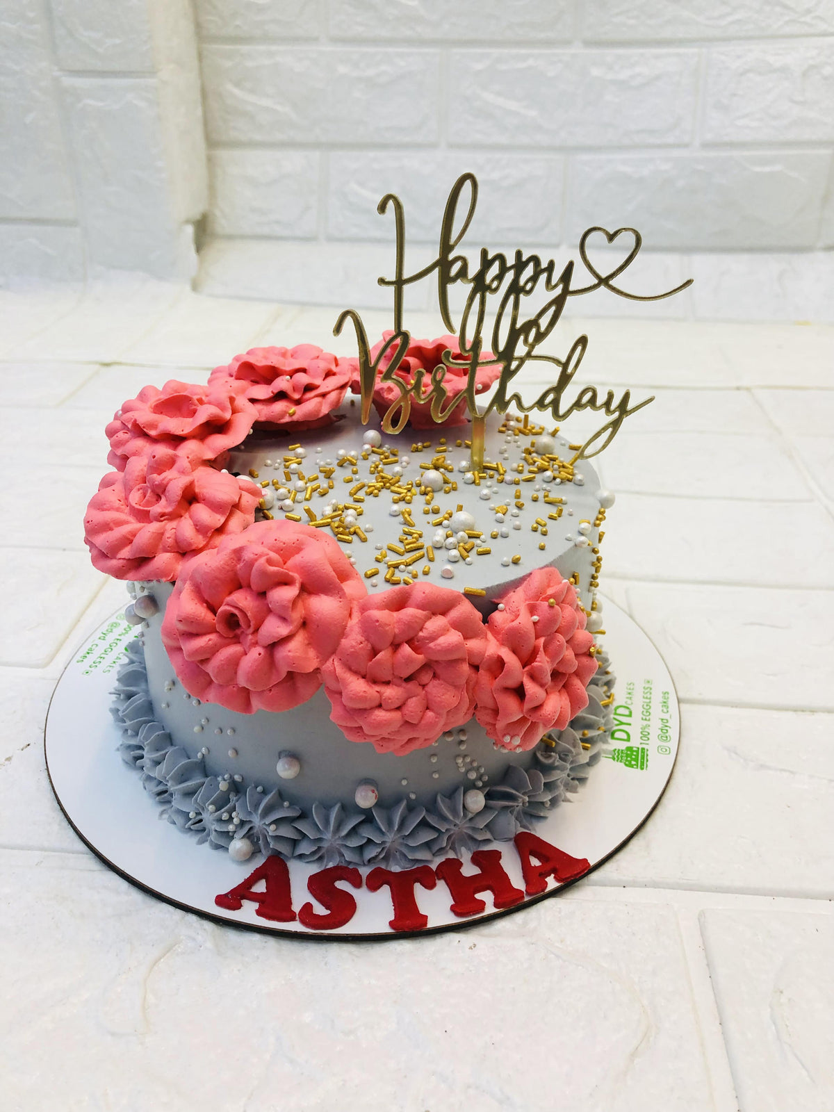 Grey Cake with Flowers