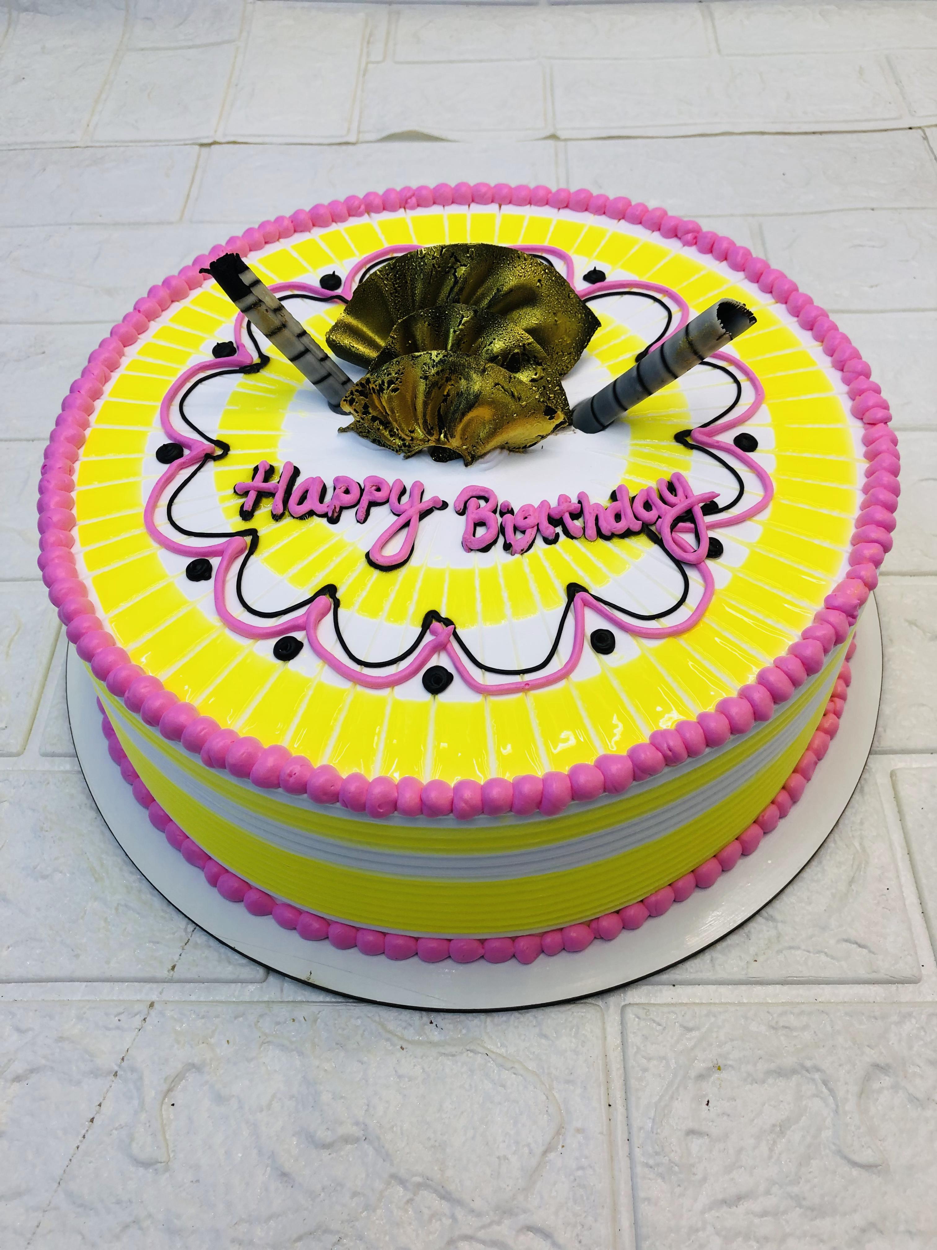 Yellow Pink Birthday Cake