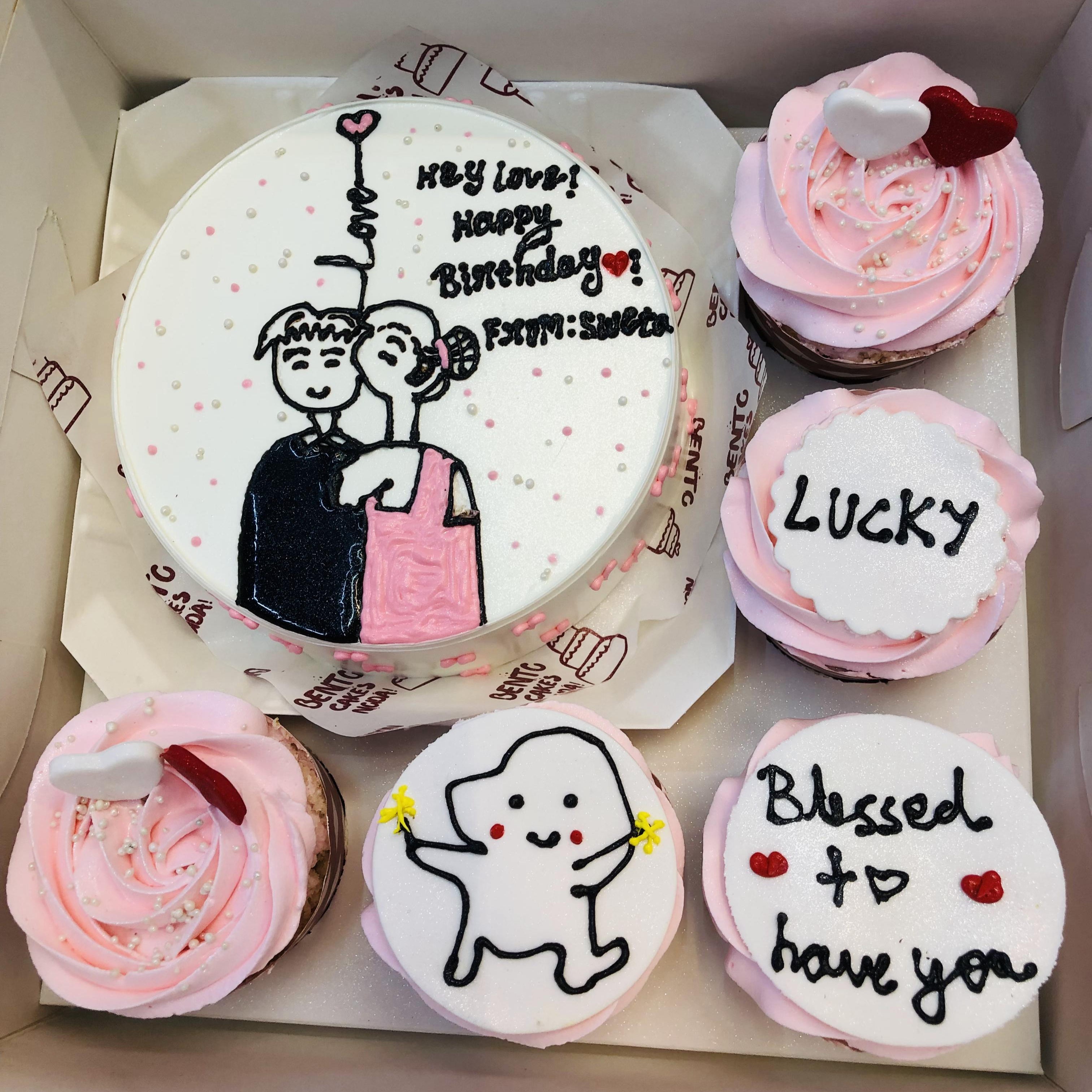 Couple Love Pink Bento Combo Cake