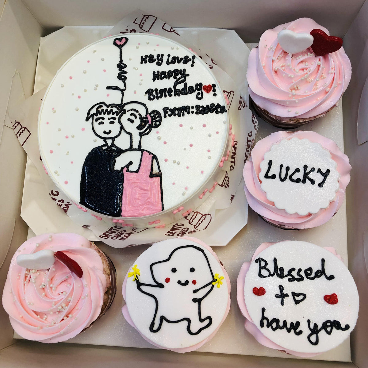 Couple Love Pink Bento Combo Cake