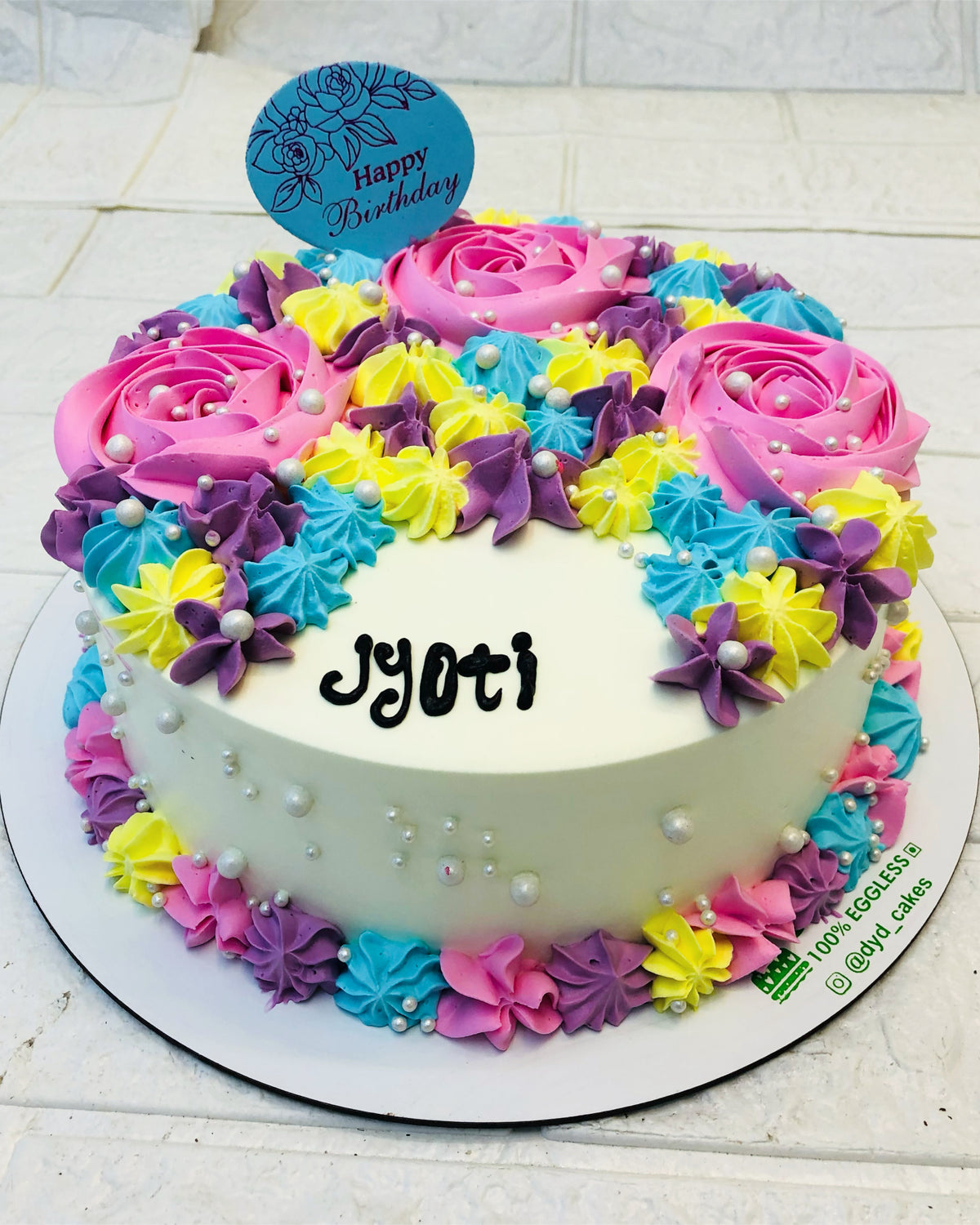 Beautiful Flowers on White Cake