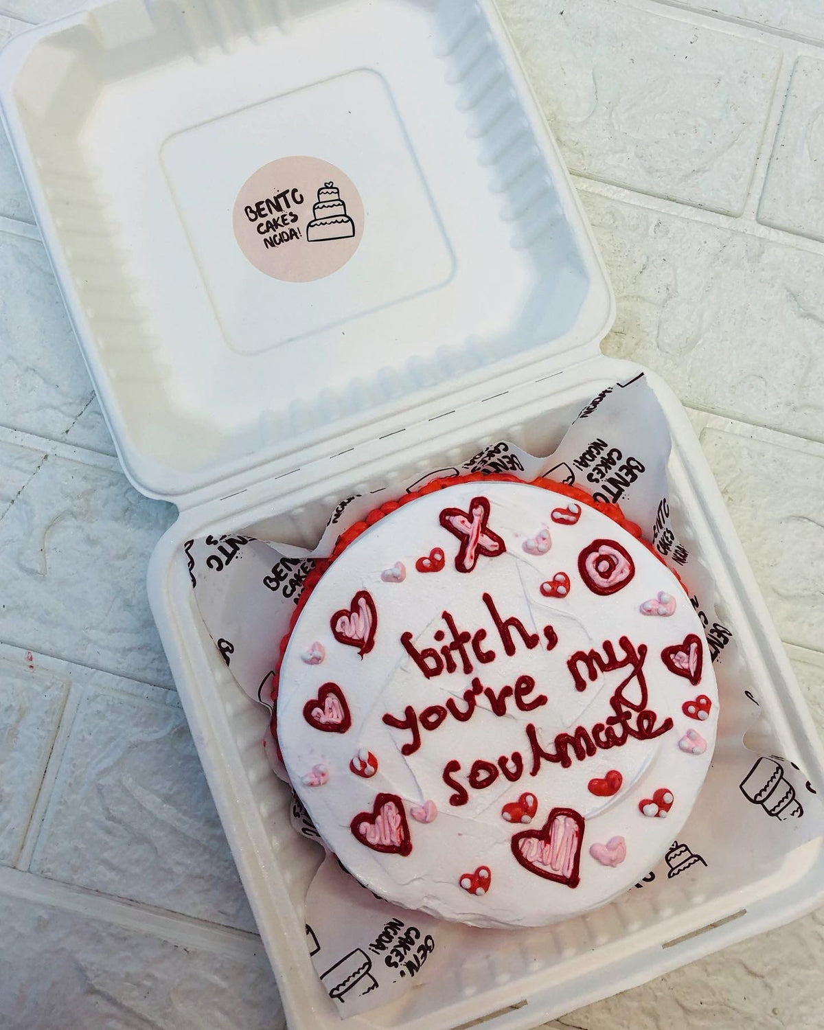Aesthetic Red White heart Bento Cake